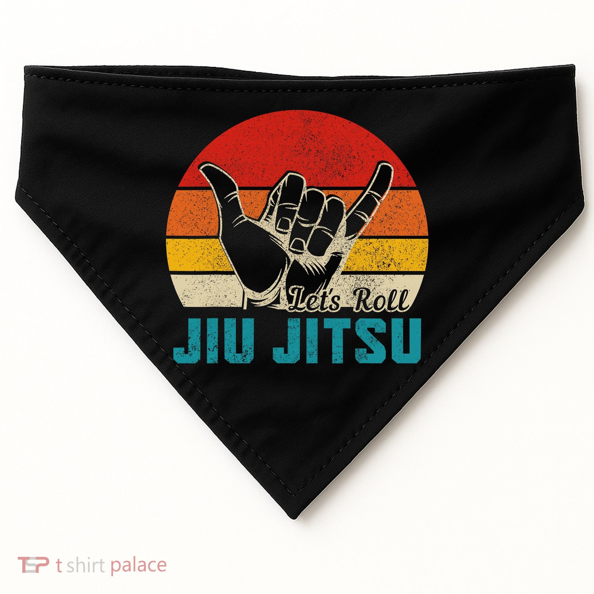 Let's Roll Jiu Jitsu MMA Retro Sunset Funny BJJ Fighter USA-Made Doggie Bandana
