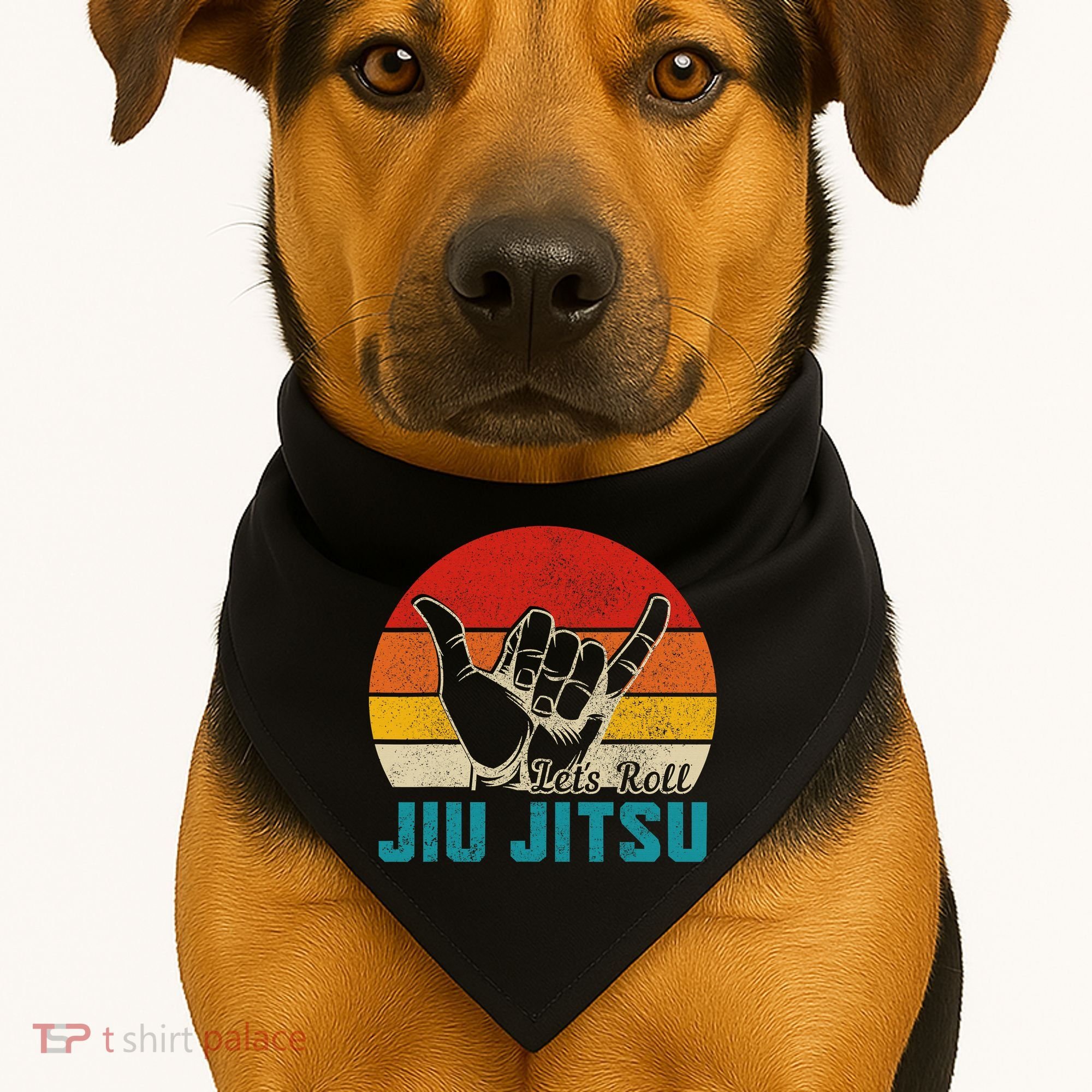 Let's Roll Jiu Jitsu MMA Retro Sunset Funny BJJ Fighter USA-Made Doggie Bandana