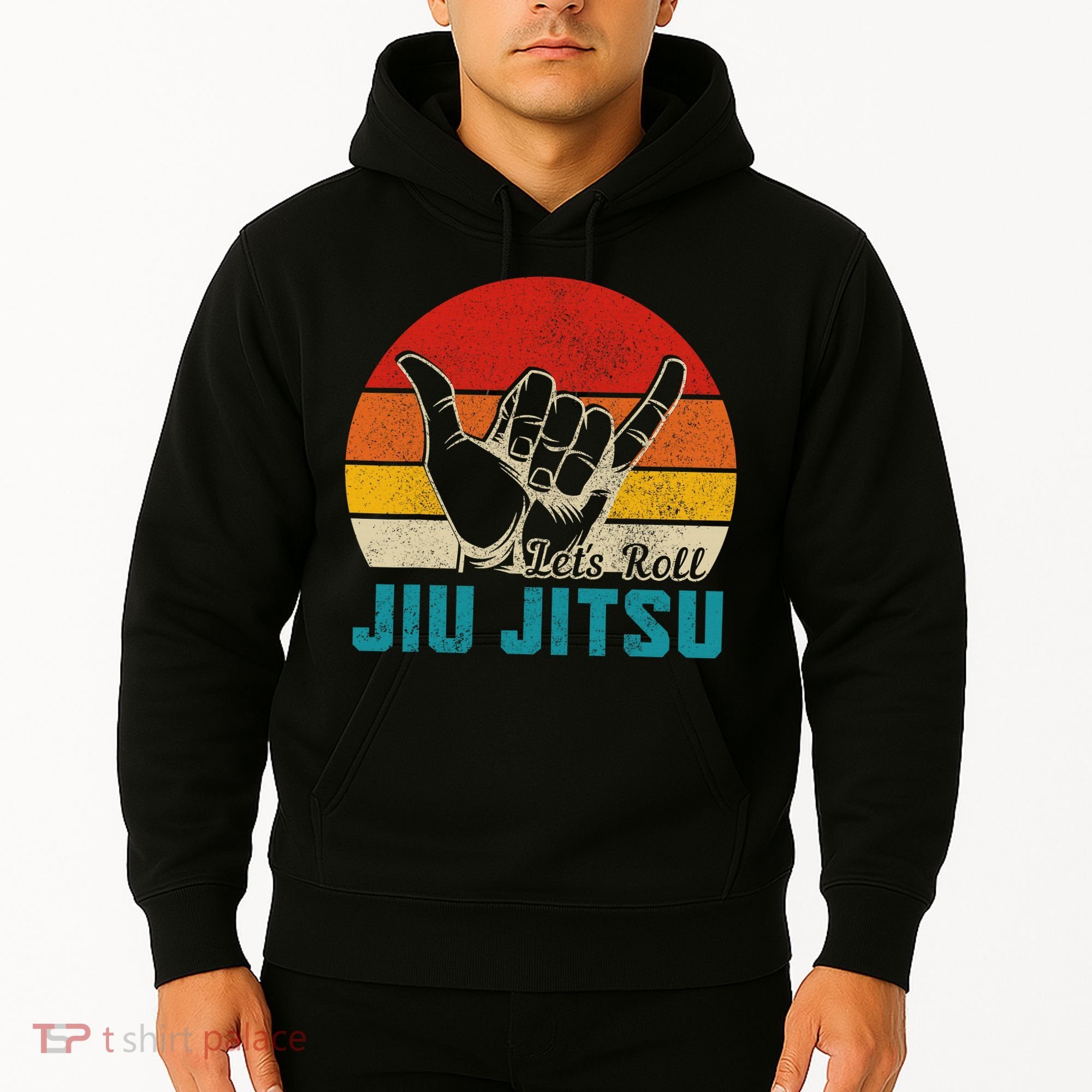 Let's Roll Jiu Jitsu MMA Retro Sunset Funny BJJ Fighter Hoodie
