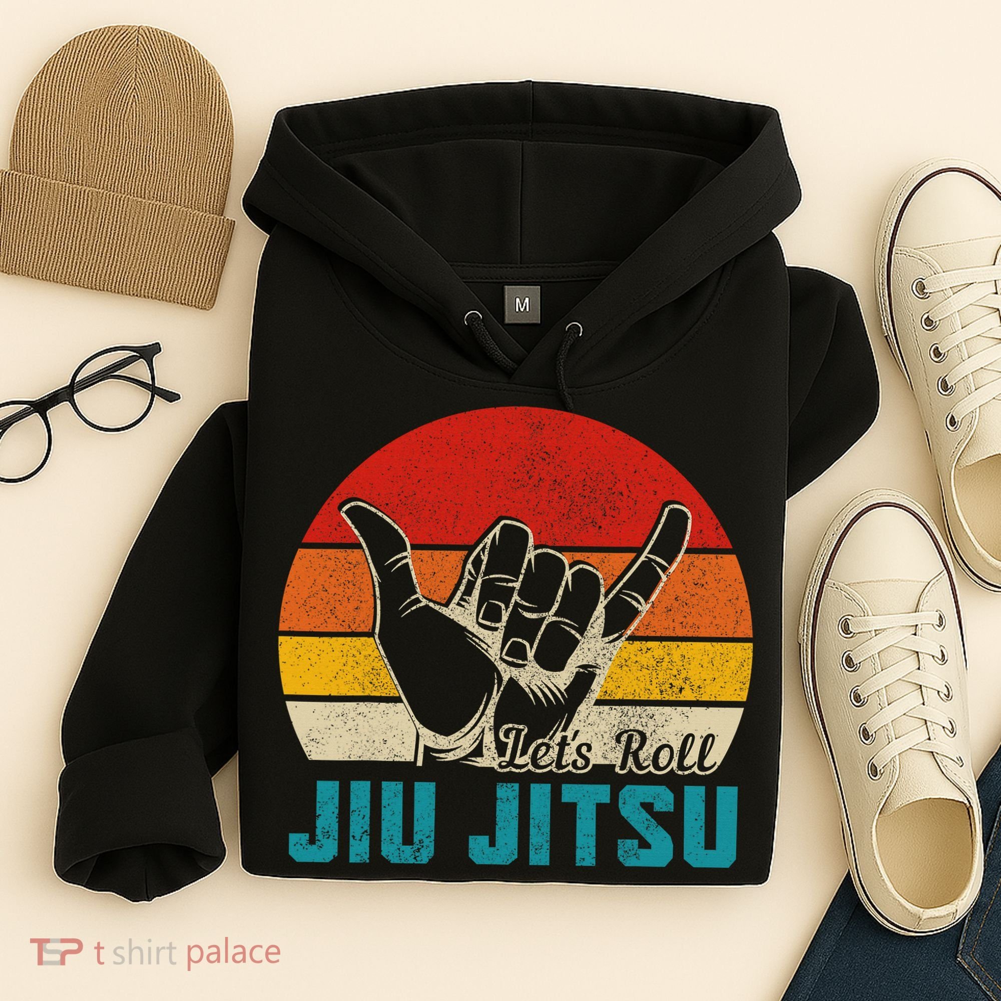 Let's Roll Jiu Jitsu MMA Retro Sunset Funny BJJ Fighter Hoodie