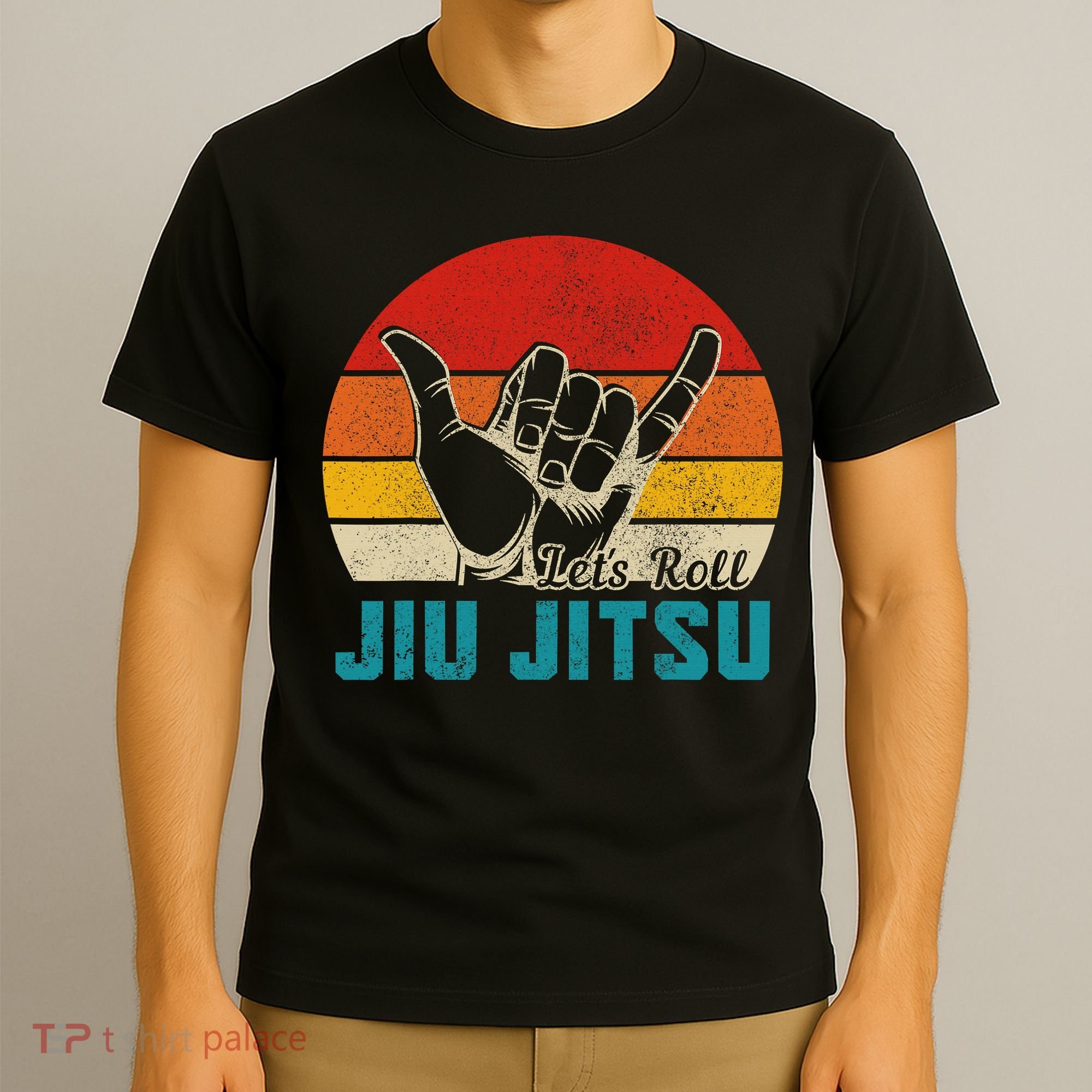 Let's Roll Jiu Jitsu MMA Retro Sunset Funny BJJ Fighter T-Shirt