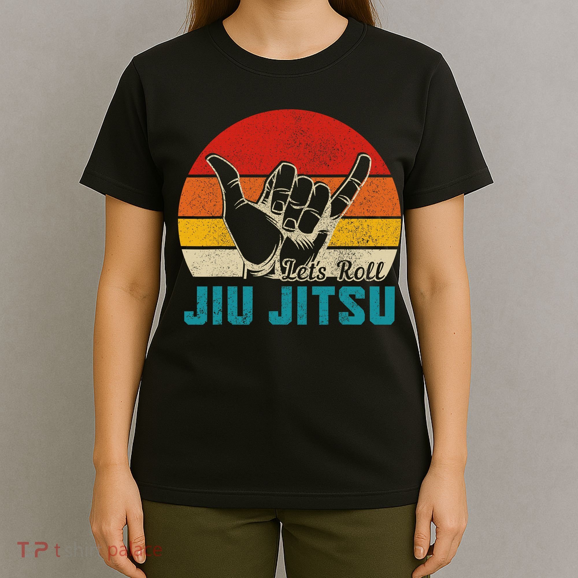Let's Roll Jiu Jitsu MMA Retro Sunset Funny BJJ Fighter T-Shirt