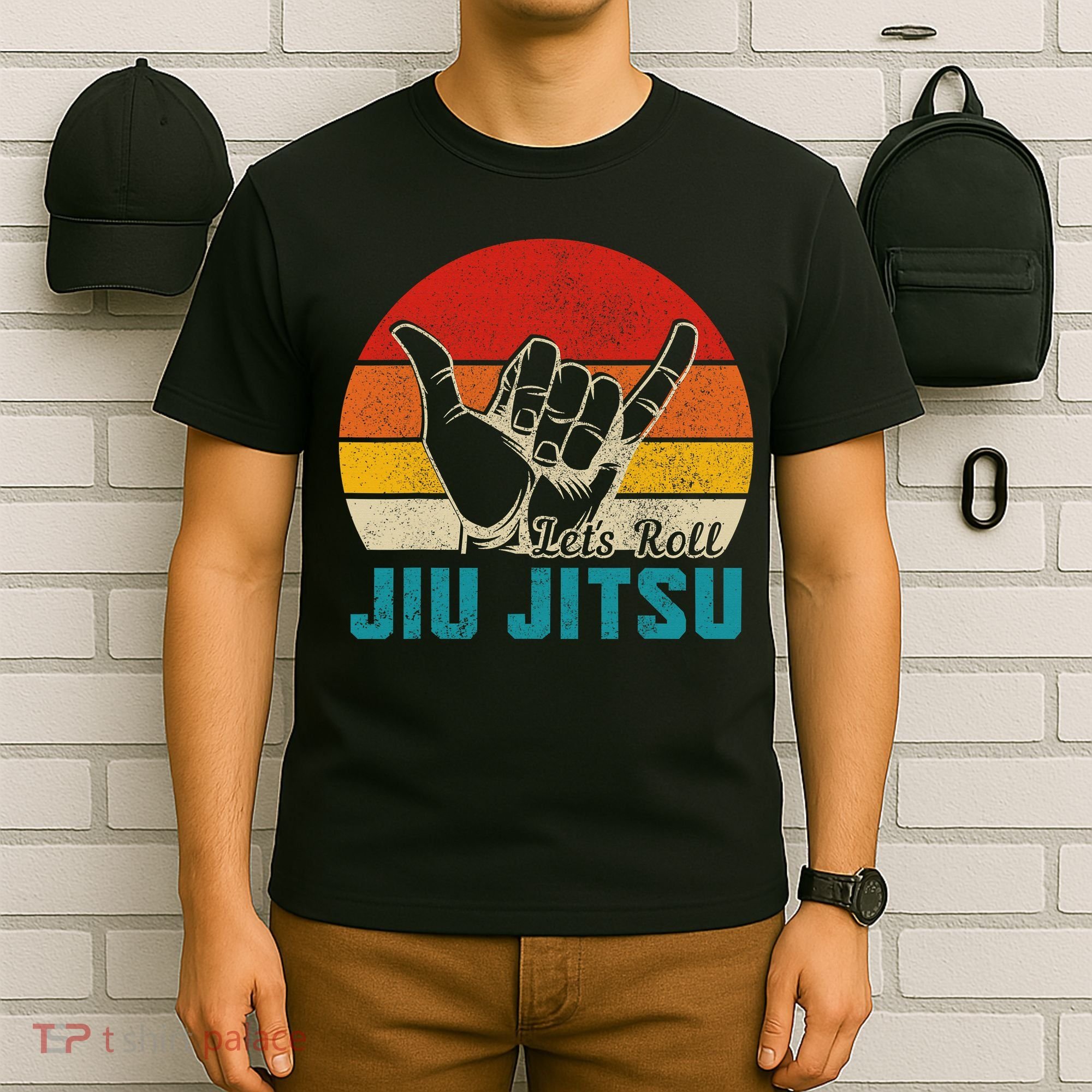 Let's Roll Jiu Jitsu MMA Retro Sunset Funny BJJ Fighter T-Shirt
