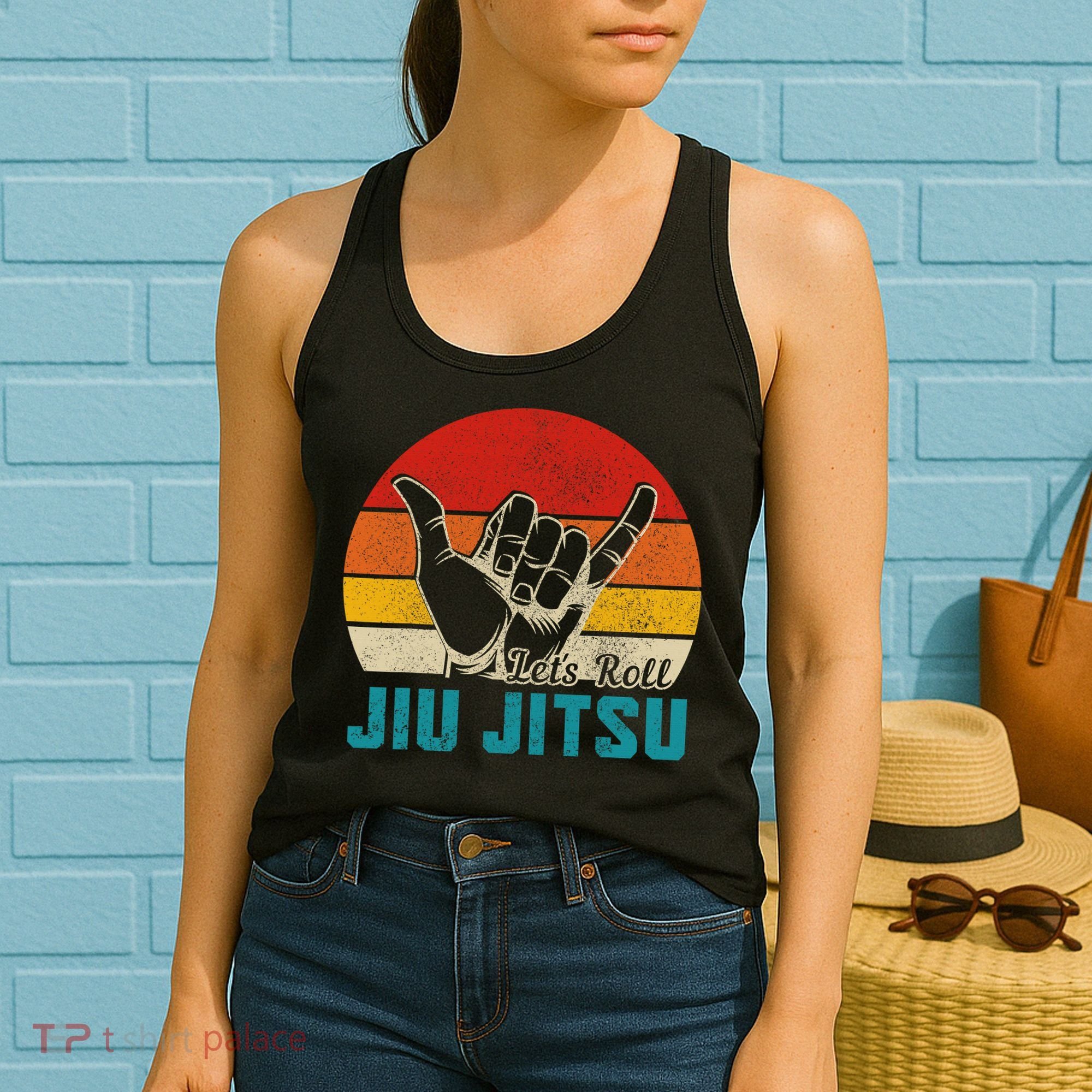 Let's Roll Jiu Jitsu MMA Retro Sunset Funny BJJ Fighter Women's Tank Top