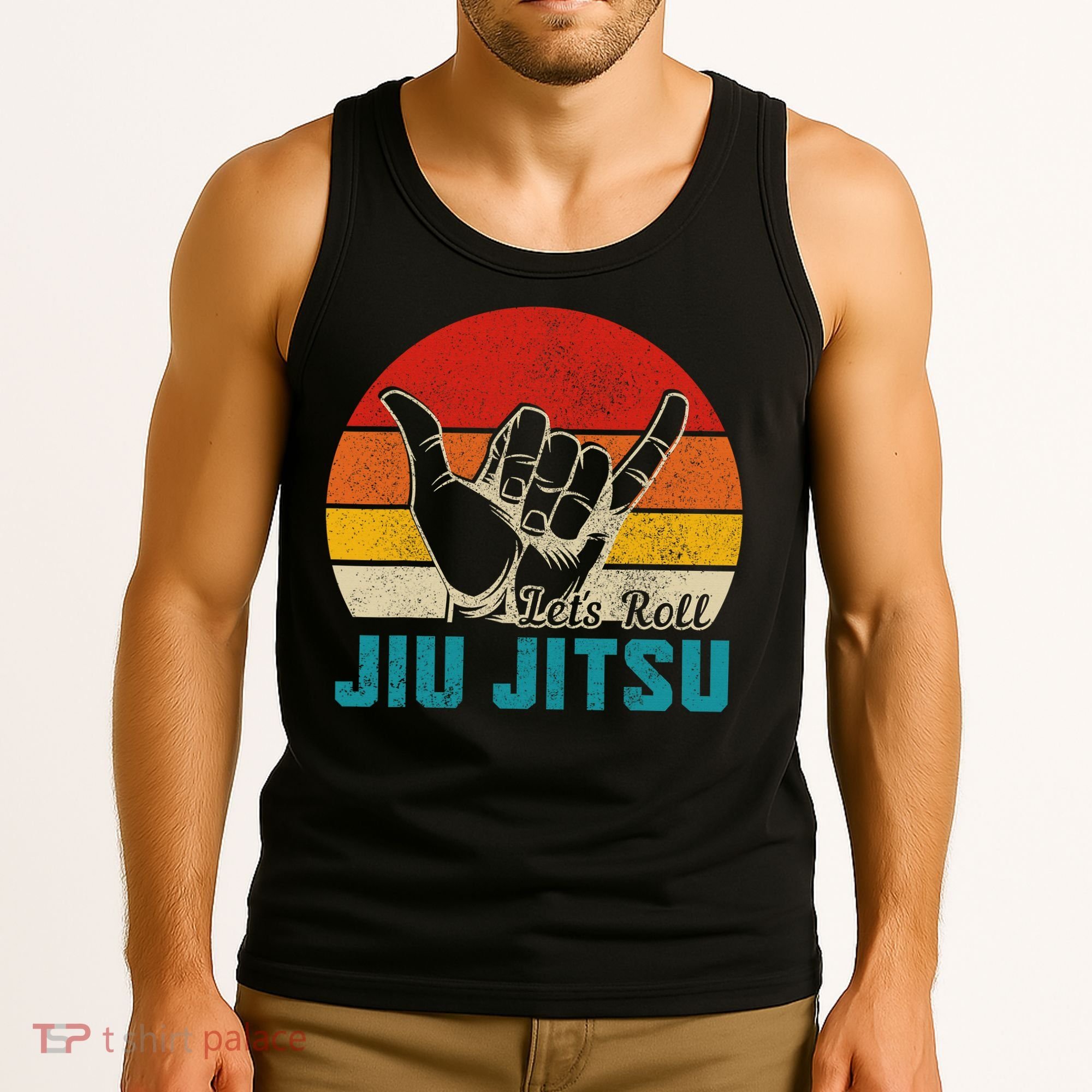 Let's Roll Jiu Jitsu MMA Retro Sunset Funny BJJ Fighter Tank Top