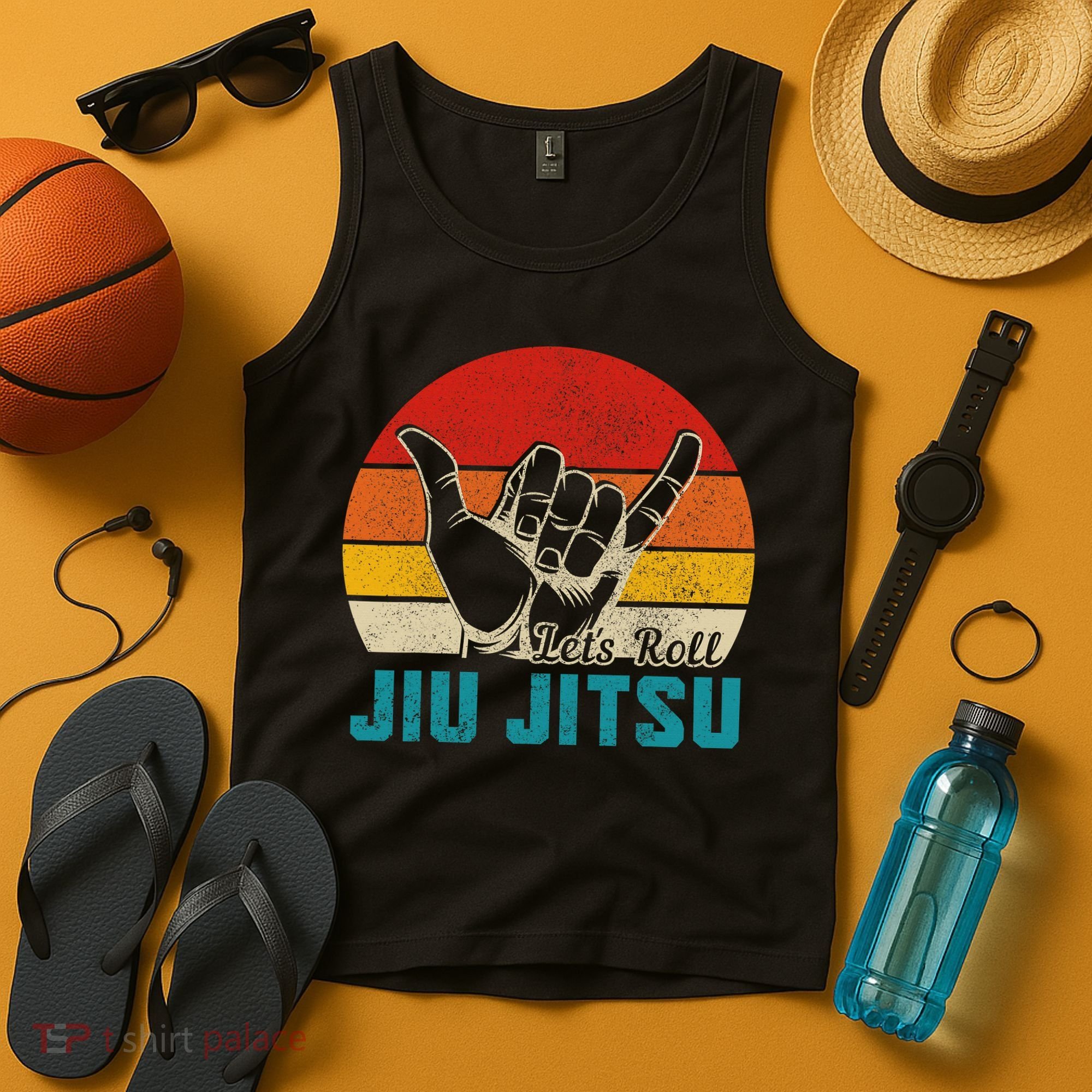 Let's Roll Jiu Jitsu MMA Retro Sunset Funny BJJ Fighter Tank Top