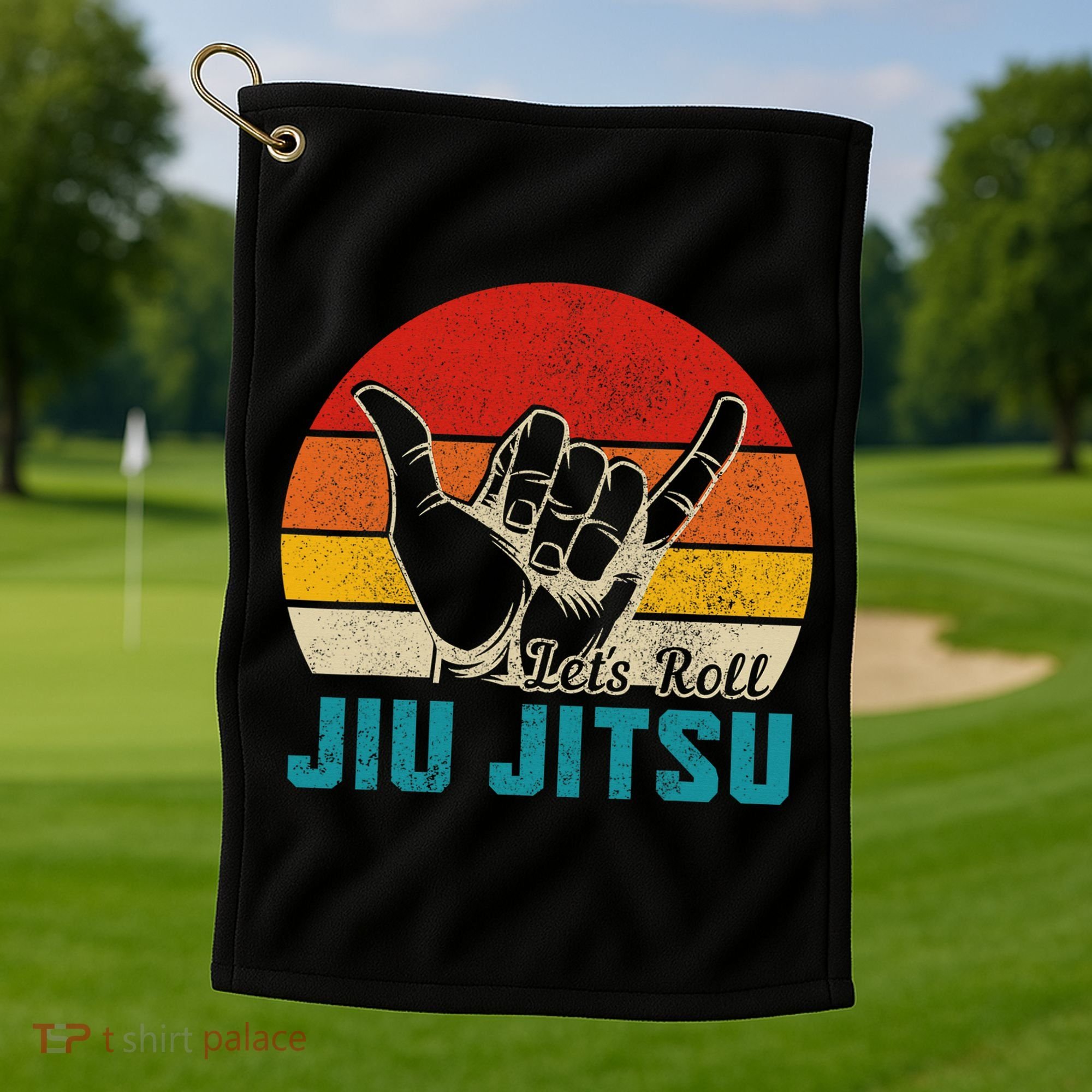 Let's Roll Jiu Jitsu MMA Retro Sunset Funny BJJ Fighter Golf Towel