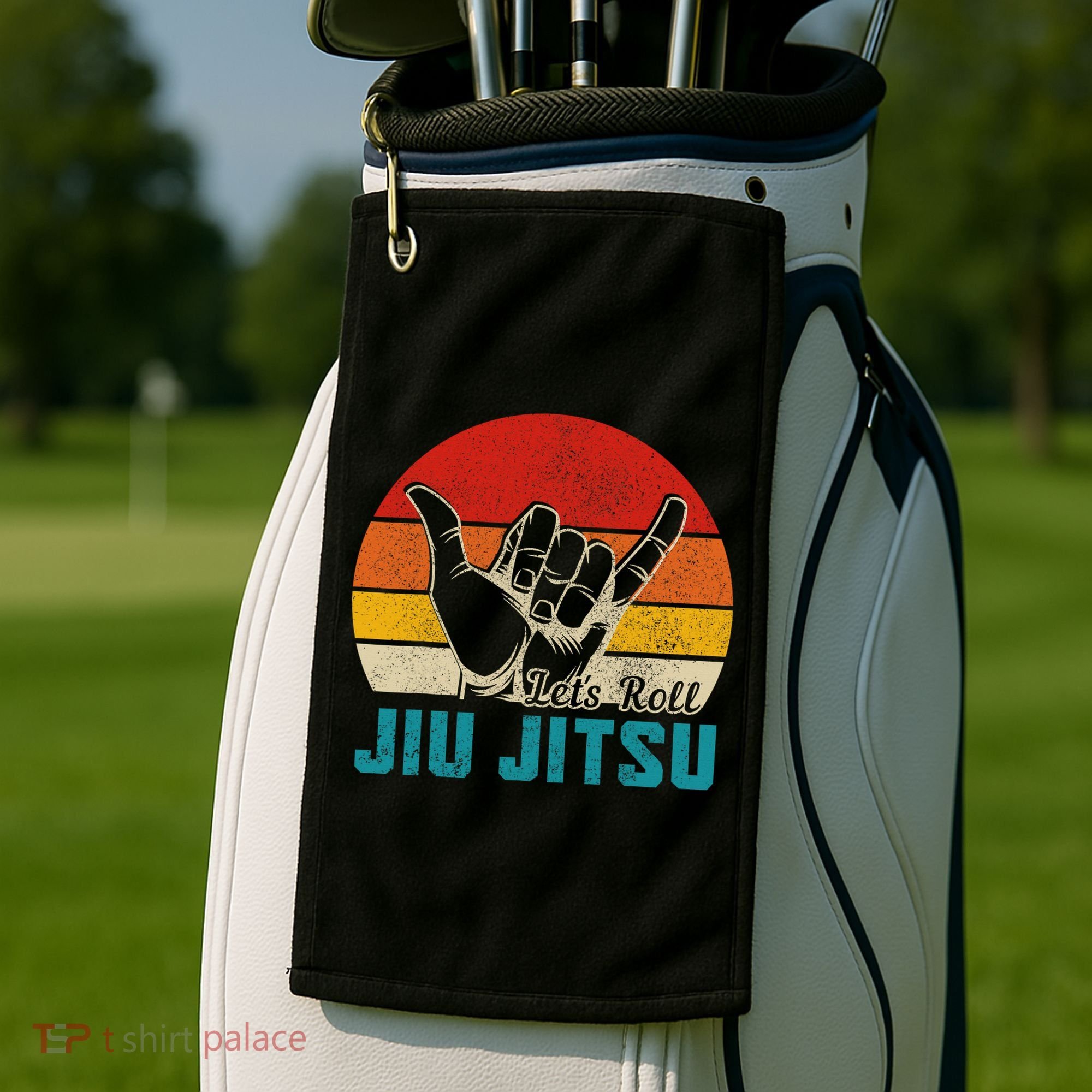 Let's Roll Jiu Jitsu MMA Retro Sunset Funny BJJ Fighter Golf Towel