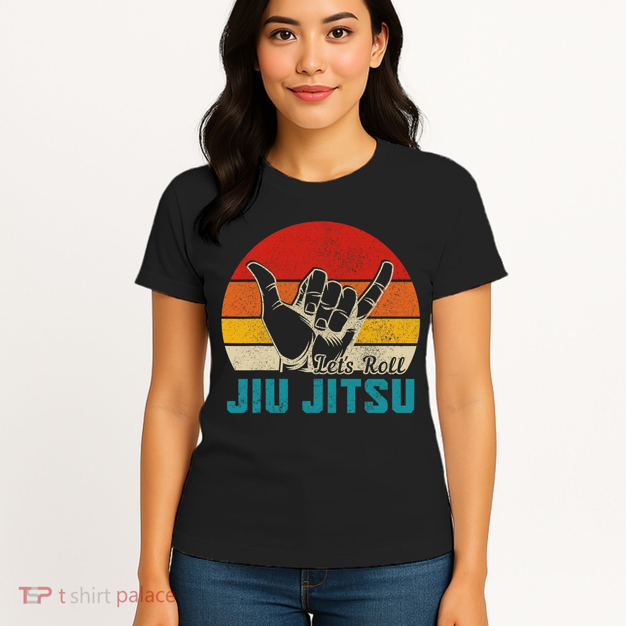 Let's Roll Jiu Jitsu MMA Retro Sunset Funny BJJ Fighter Women's T-Shirt