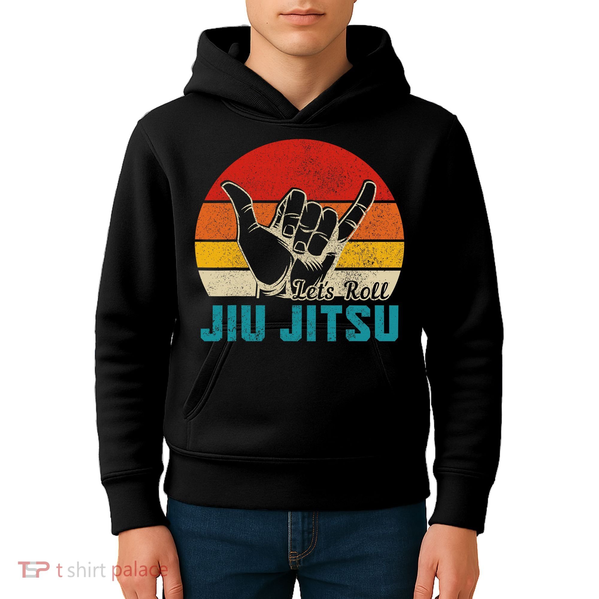 Let's Roll Jiu Jitsu MMA Retro Sunset Funny BJJ Fighter Kids Hoodie