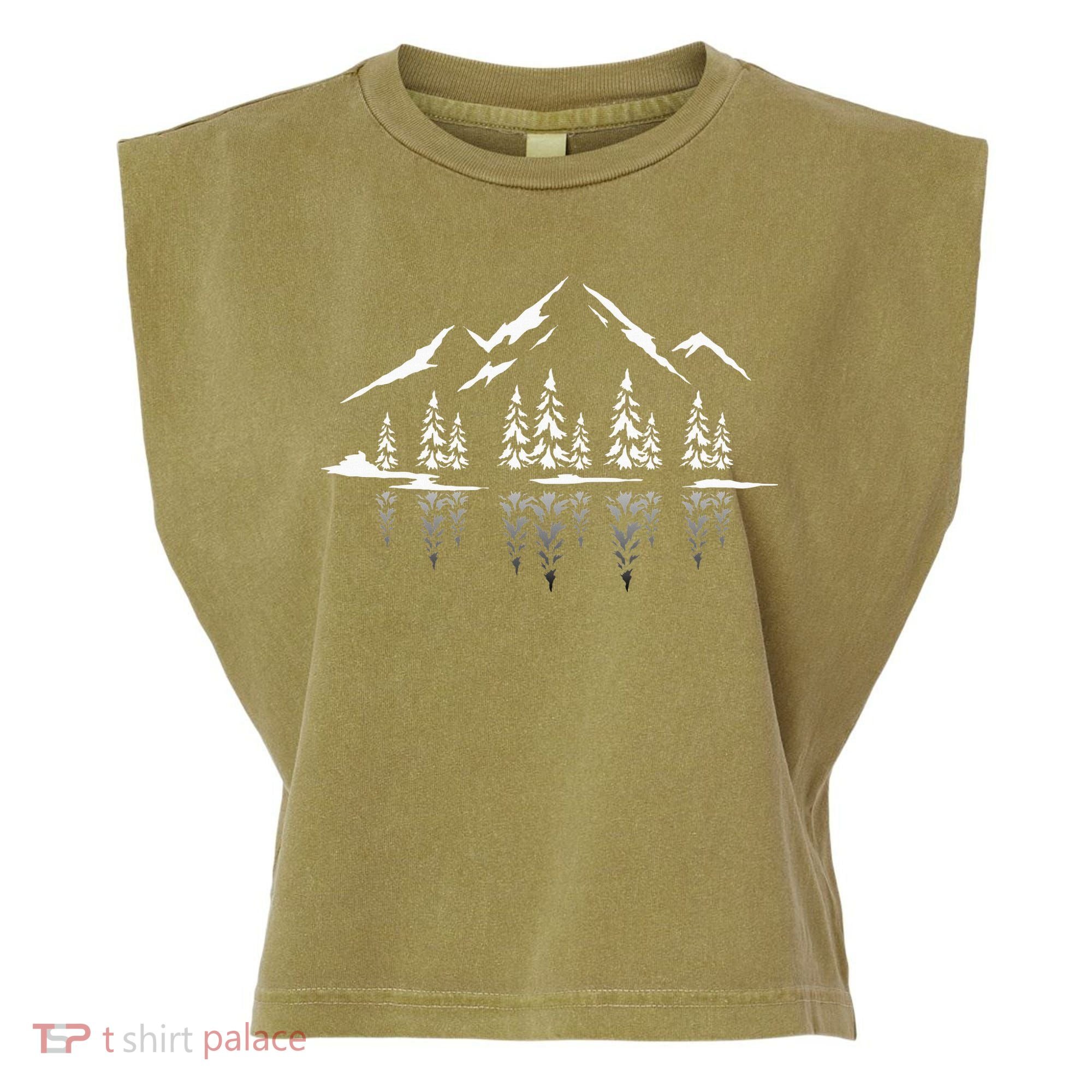 Landscape Reflection Nature Trees Forest Outdoor Mountain Garment-Dyed Women's Muscle Tee