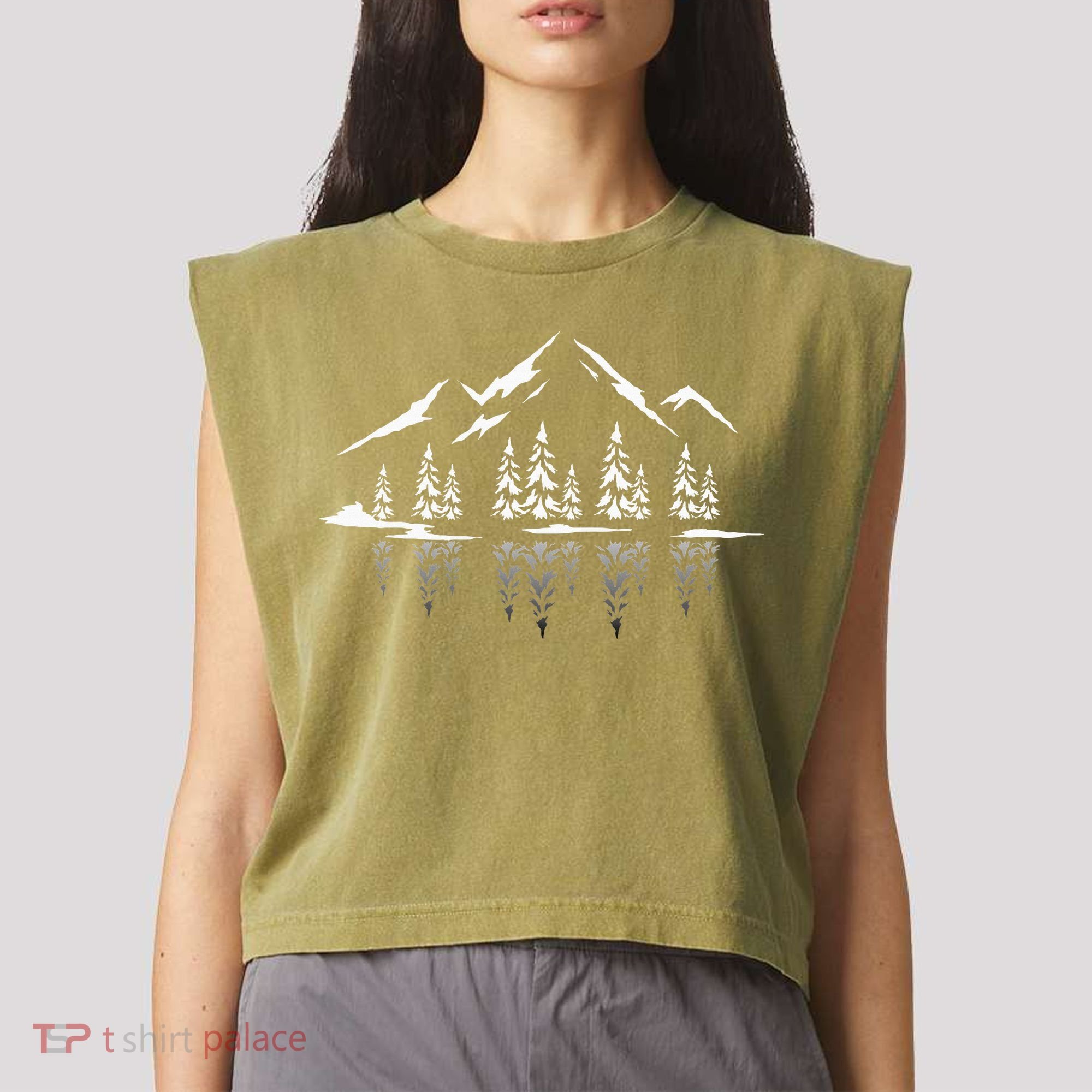 Landscape Reflection Nature Trees Forest Outdoor Mountain Garment-Dyed Women's Muscle Tee