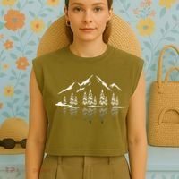 Landscape Reflection Nature Trees Forest Outdoor Mountain Garment-Dyed Women's Muscle Tee thumb 4