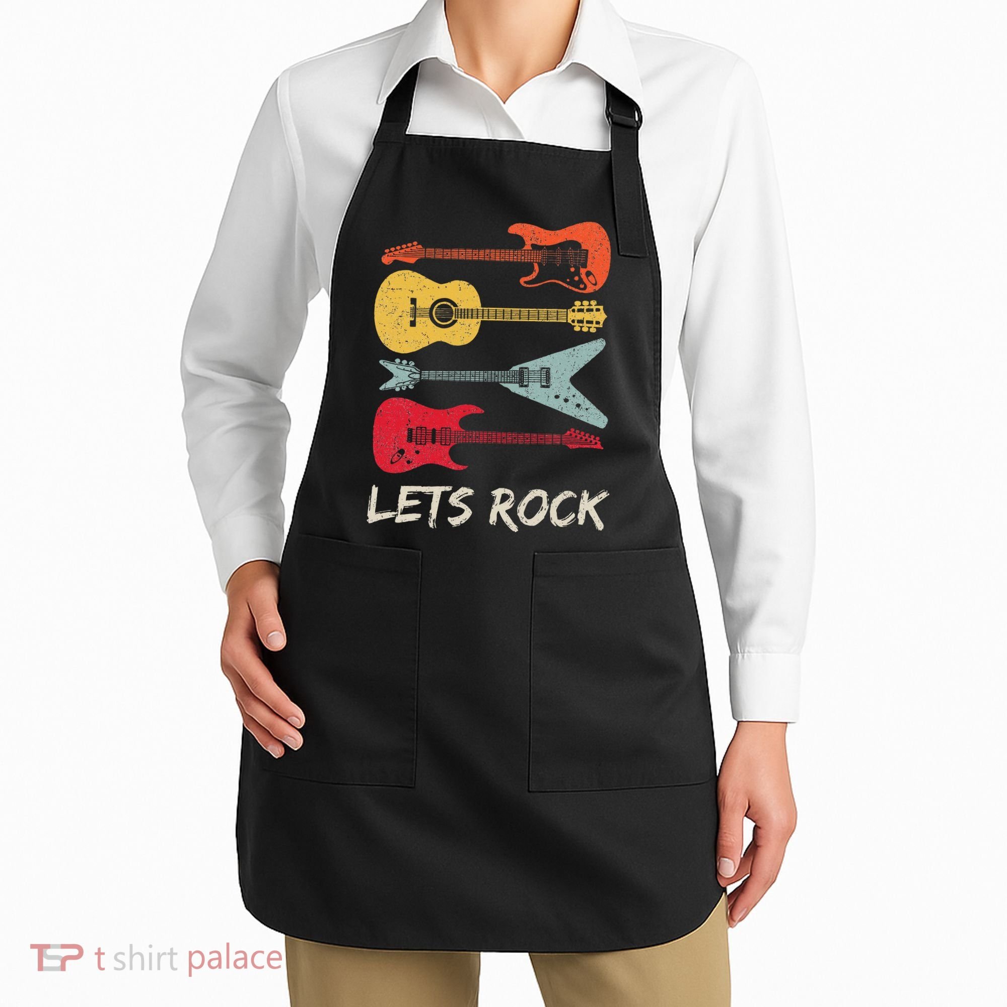 Lets Rock N Roll Guitar Retro Apron