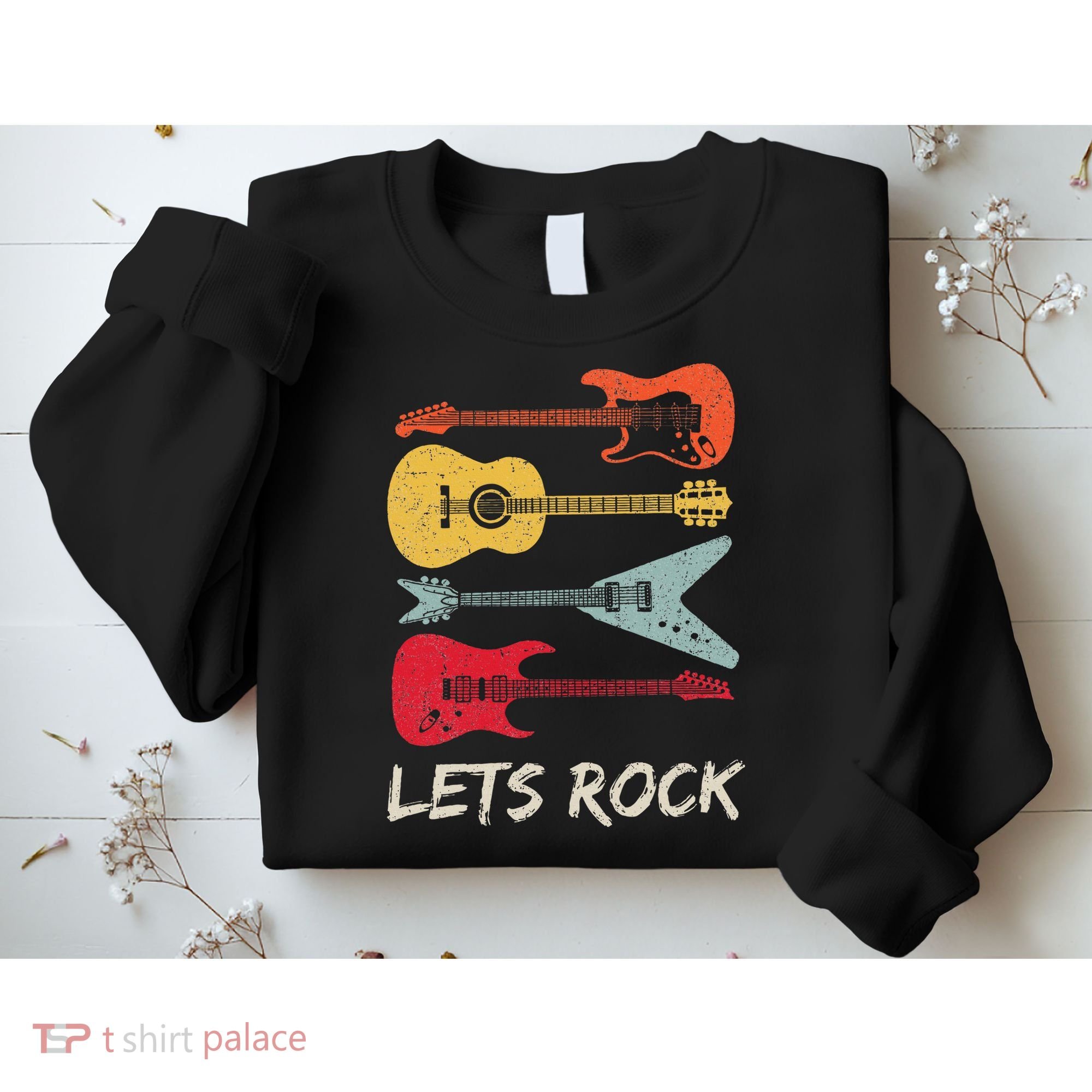 Lets Rock N Roll Guitar Retro Sweatshirt