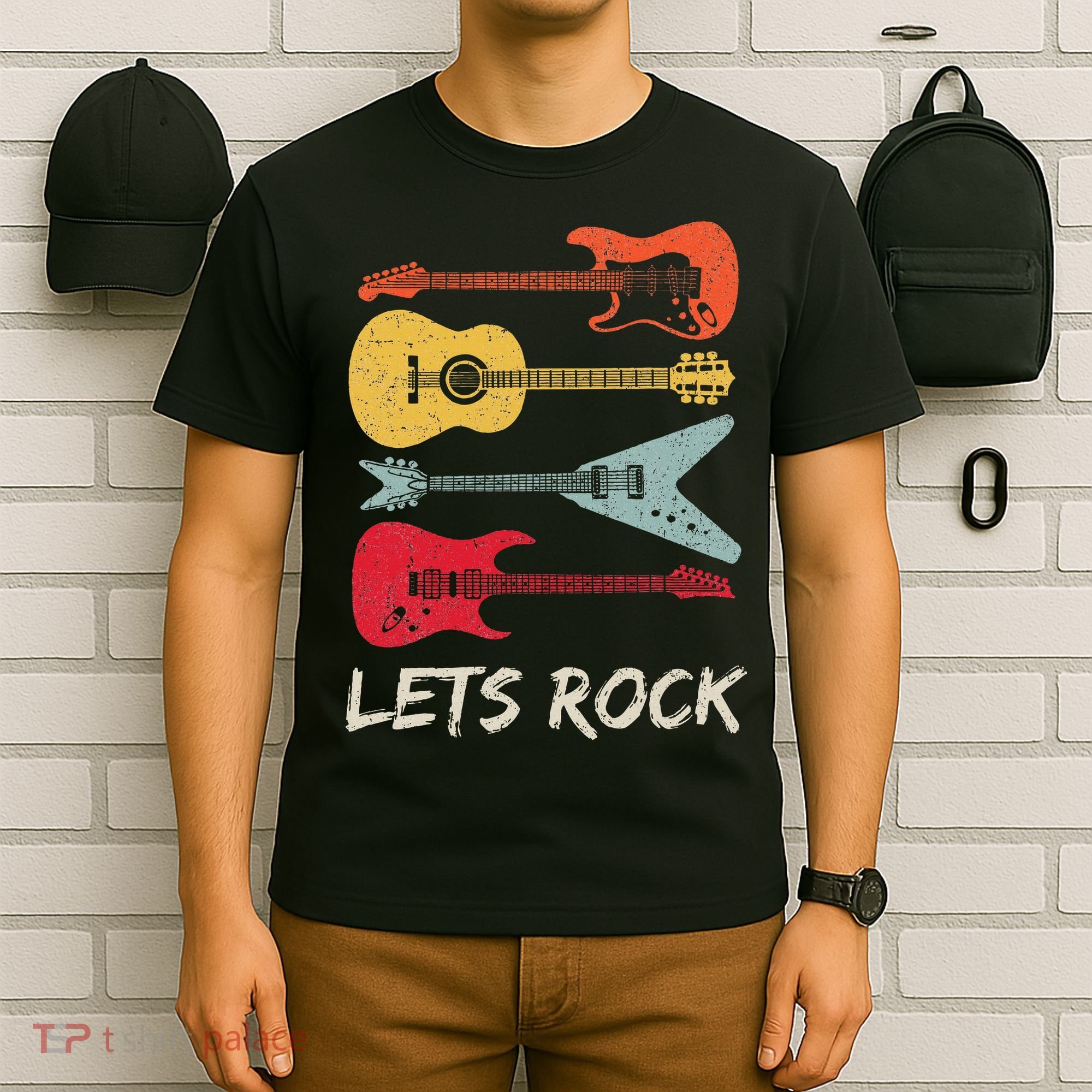 Lets Rock N Roll Guitar Retro T-Shirt