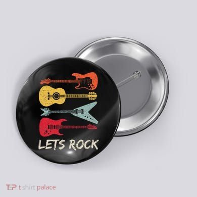Lets Rock N Roll Guitar Retro Button