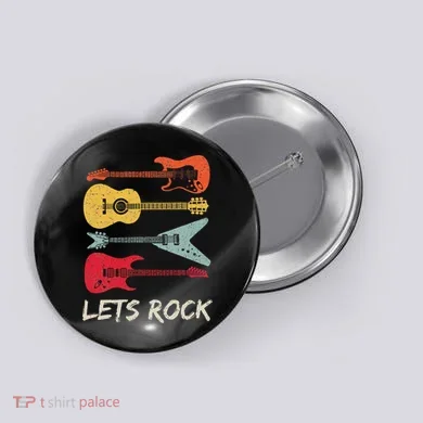 Lets Rock N Roll Guitar Retro Button