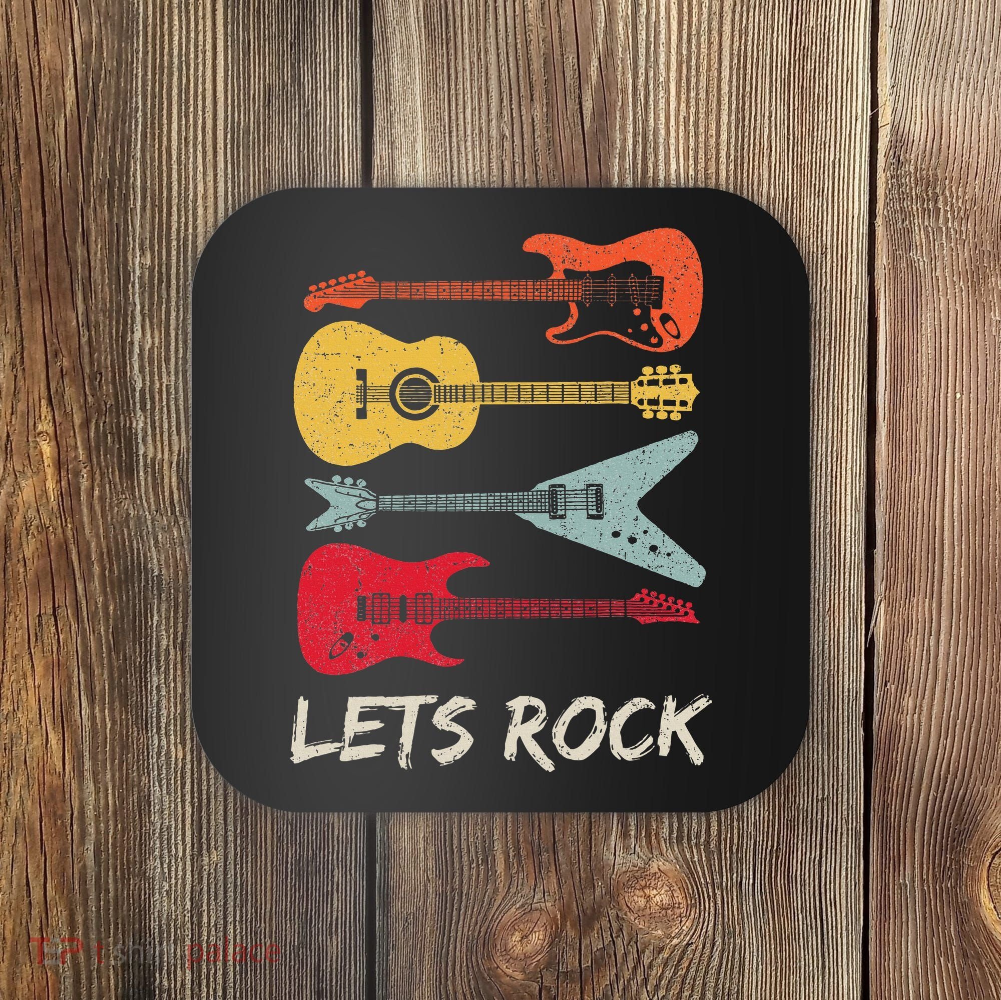 Lets Rock N Roll Guitar Retro Coaster