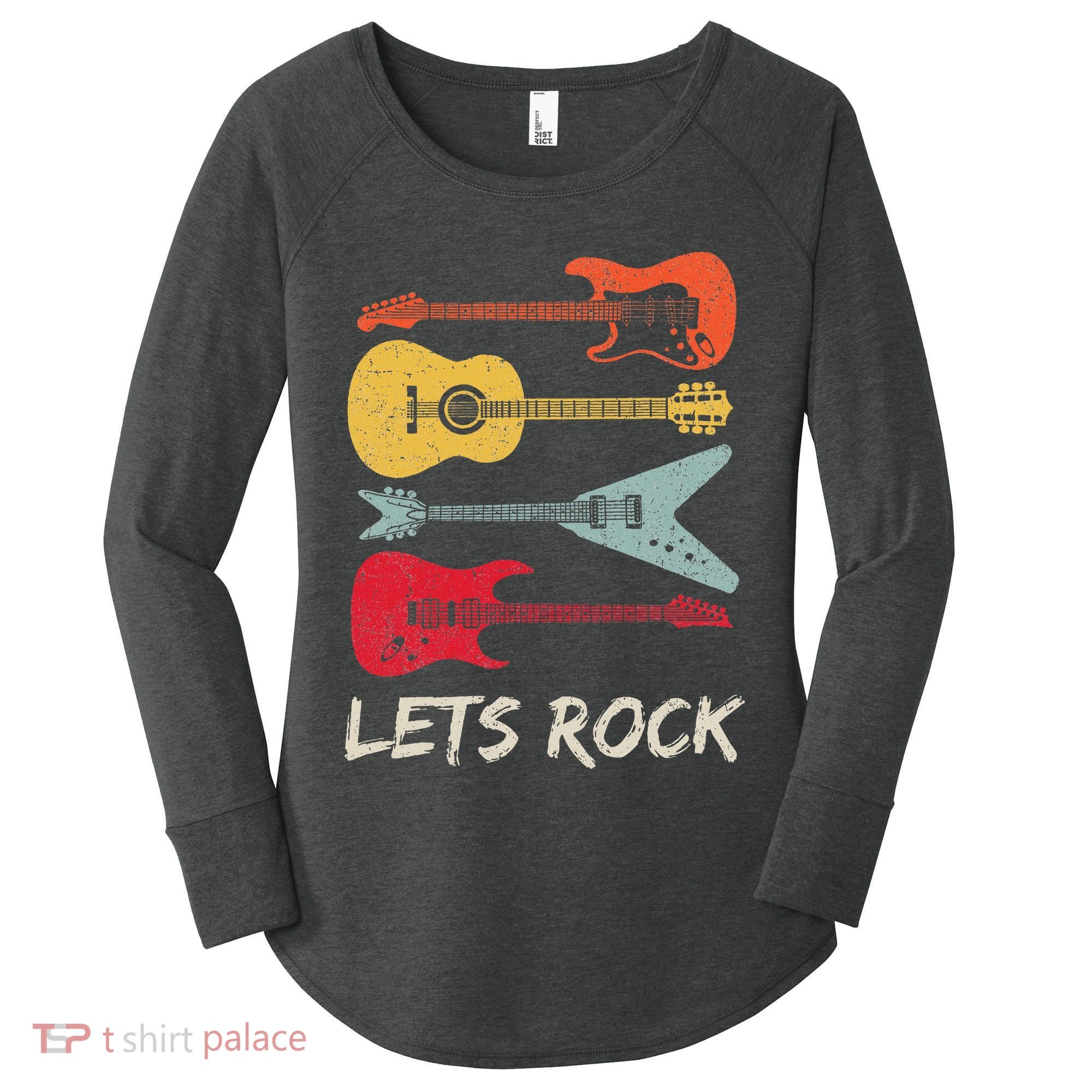 Lets Rock N Roll Guitar Retro Women's Perfect Tri Tunic Long Sleeve Shirt