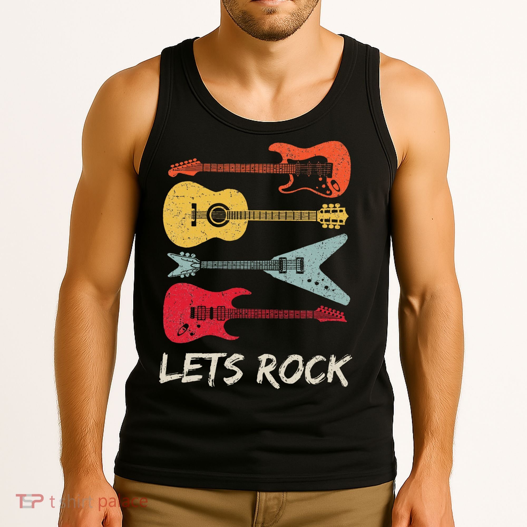 Lets Rock N Roll Guitar Retro Tank Top