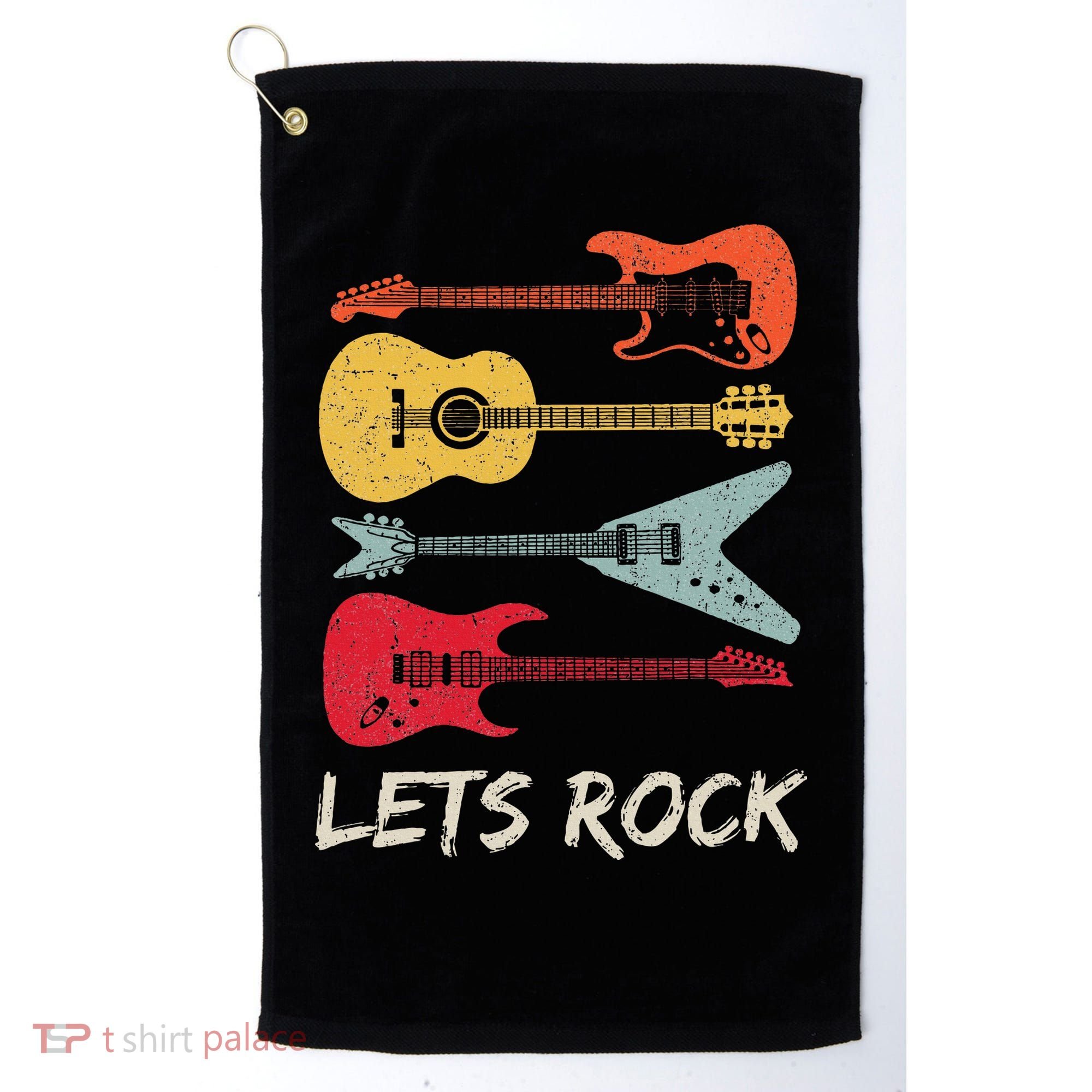 Lets Rock N Roll Guitar Retro Golf Towel