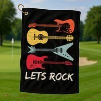 Lets Rock N Roll Guitar Retro Golf Towel thumb 1