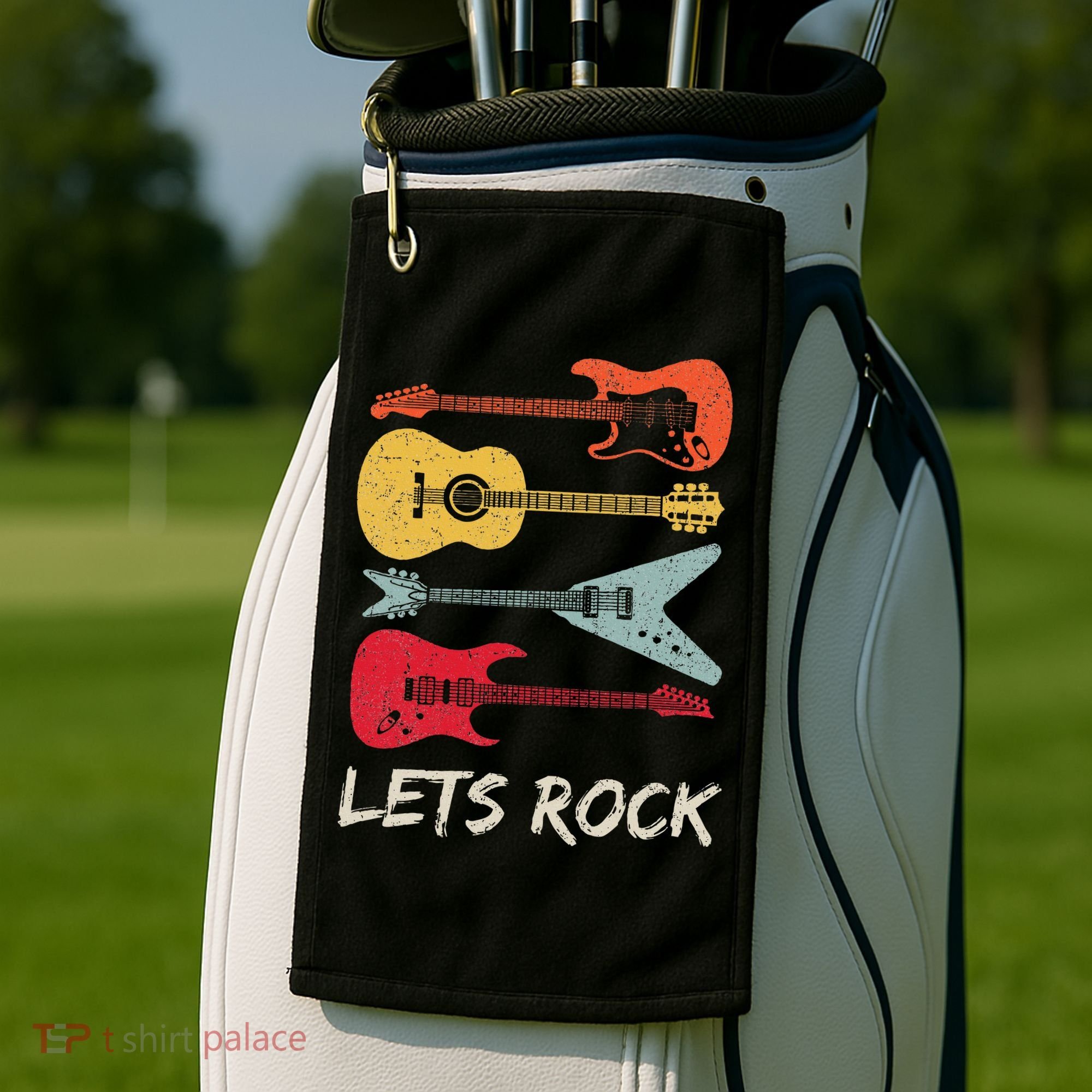 Lets Rock N Roll Guitar Retro Golf Towel