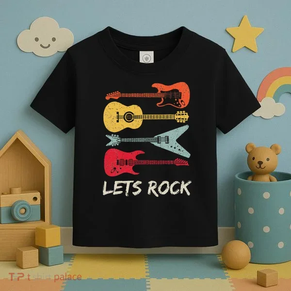 Lets Rock N Roll Guitar Retro Toddler T-Shirt
