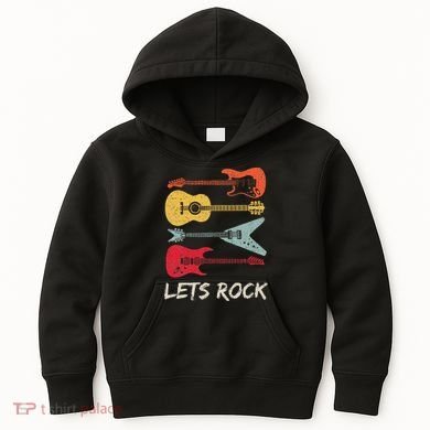 Lets Rock N Roll Guitar Retro Kids Hoodie