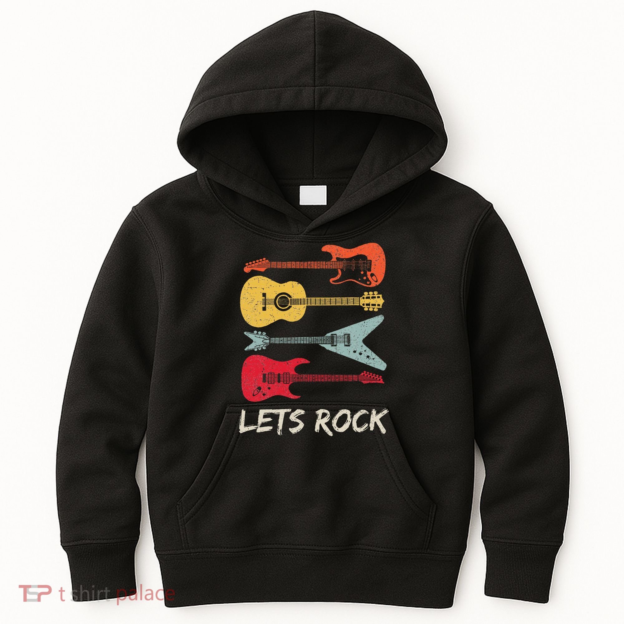 Lets Rock N Roll Guitar Retro Kids Hoodie