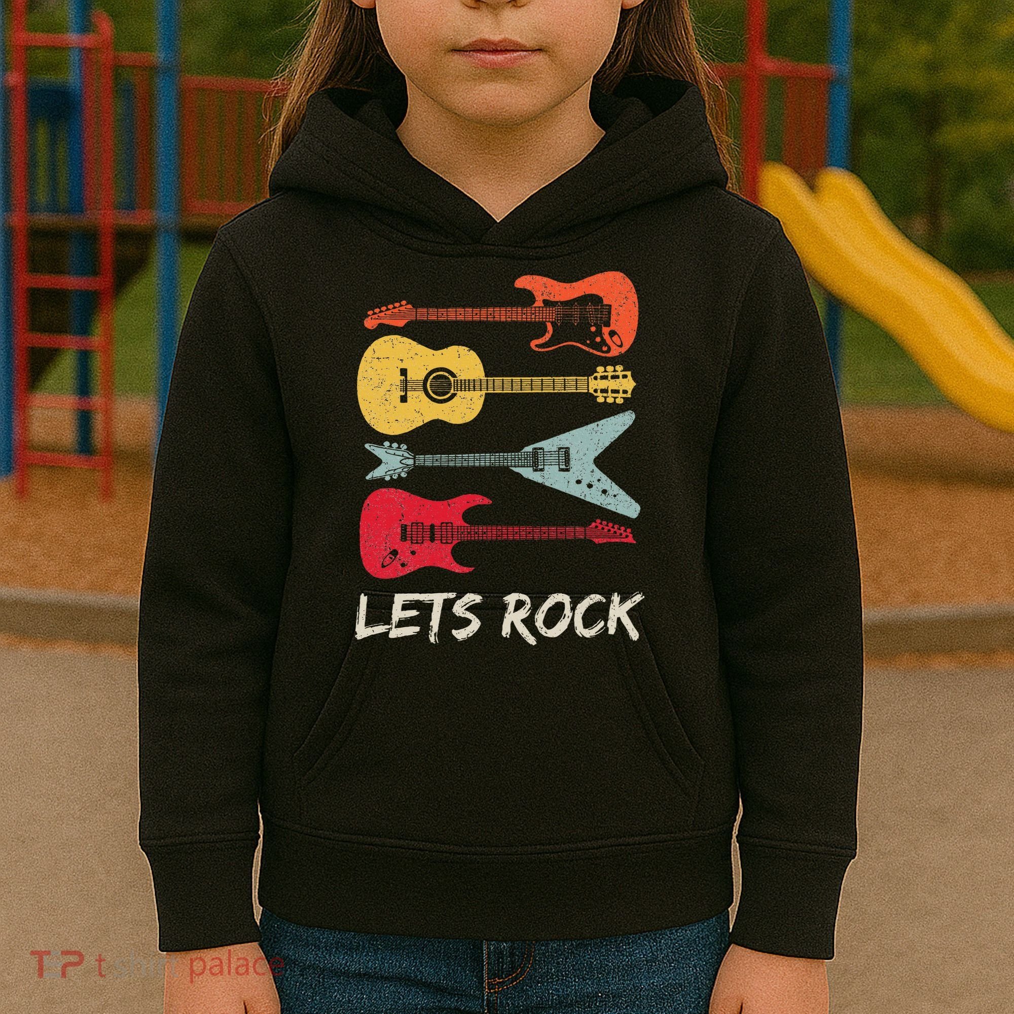 Lets Rock N Roll Guitar Retro Kids Hoodie