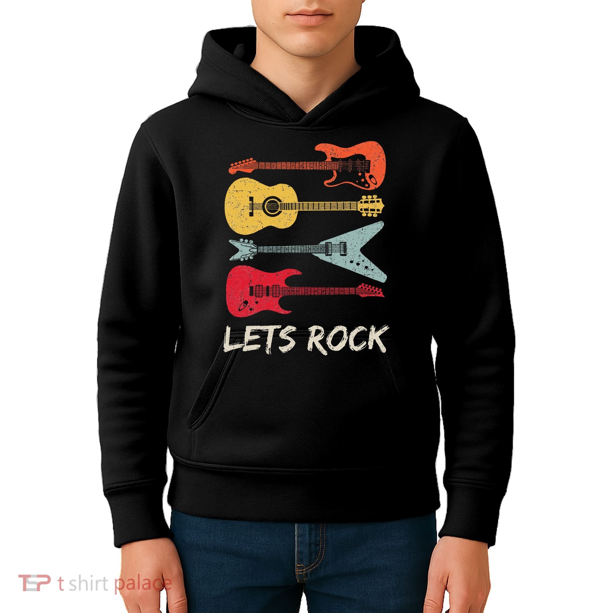 Lets Rock N Roll Guitar Retro Kids Hoodie