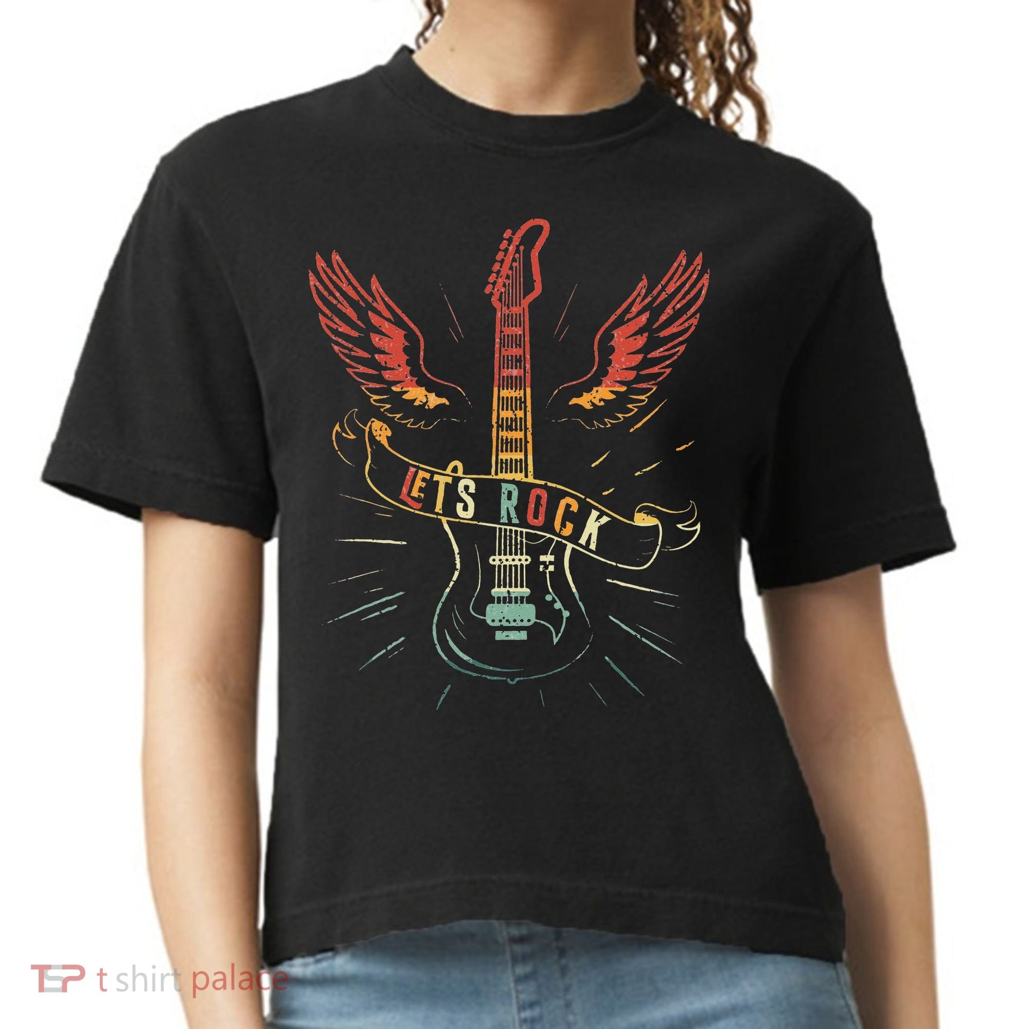 Lets Rock Rock n Roll Guitar Retro lovers Comfort Colors Boxy T-Shirt