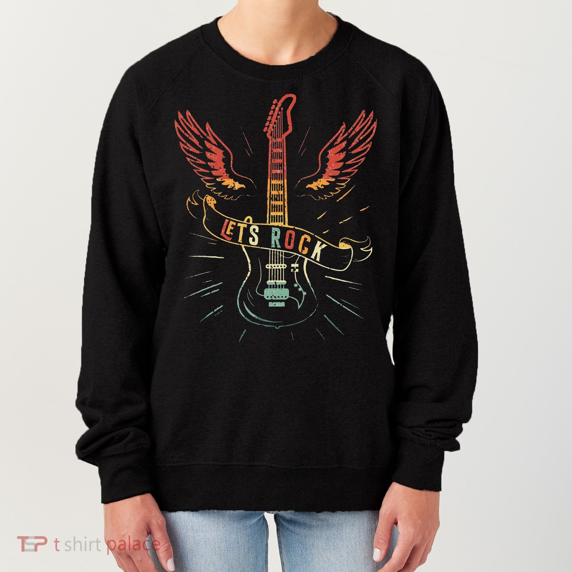 Lets Rock Rock n Roll Guitar Retro lovers Women's Sweatshirt
