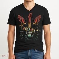 Lets Rock Rock n Roll Guitar Retro lovers V-Neck T-Shirt thumb 2