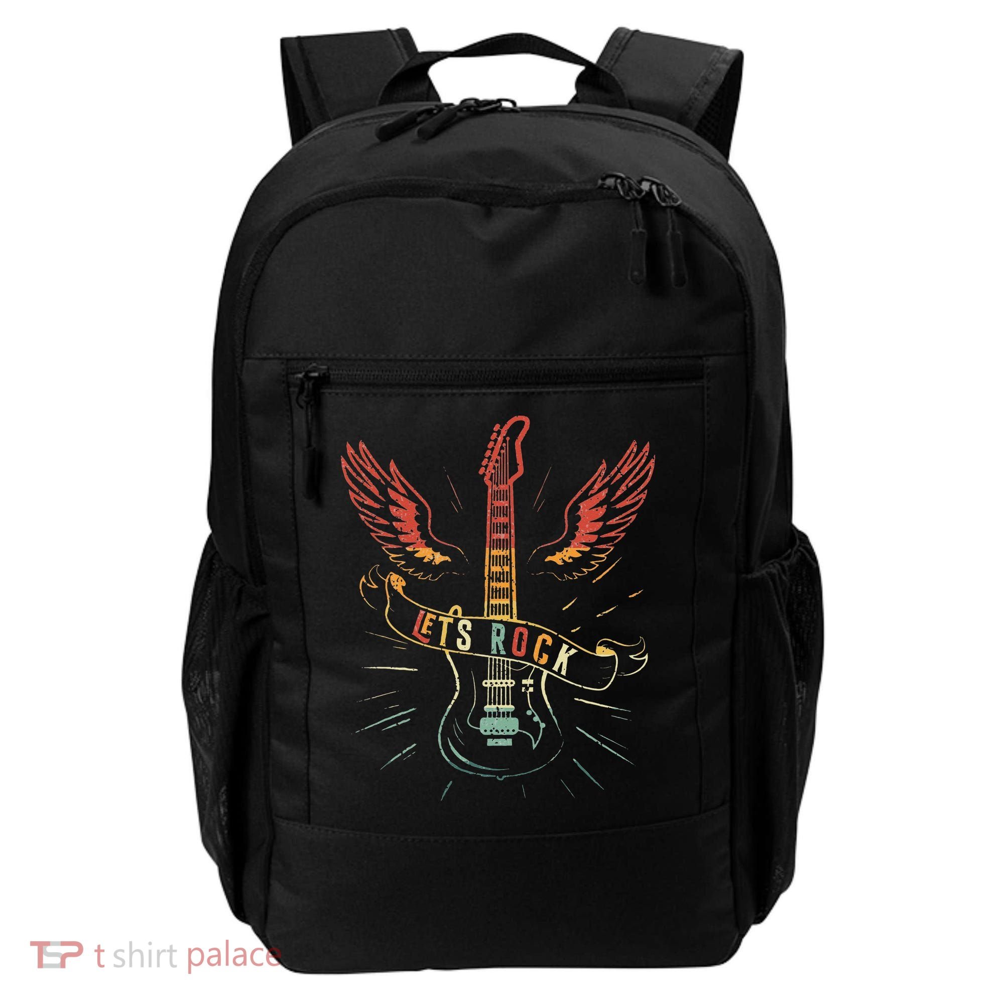 Lets Rock Rock n Roll Guitar Retro lovers Backpack