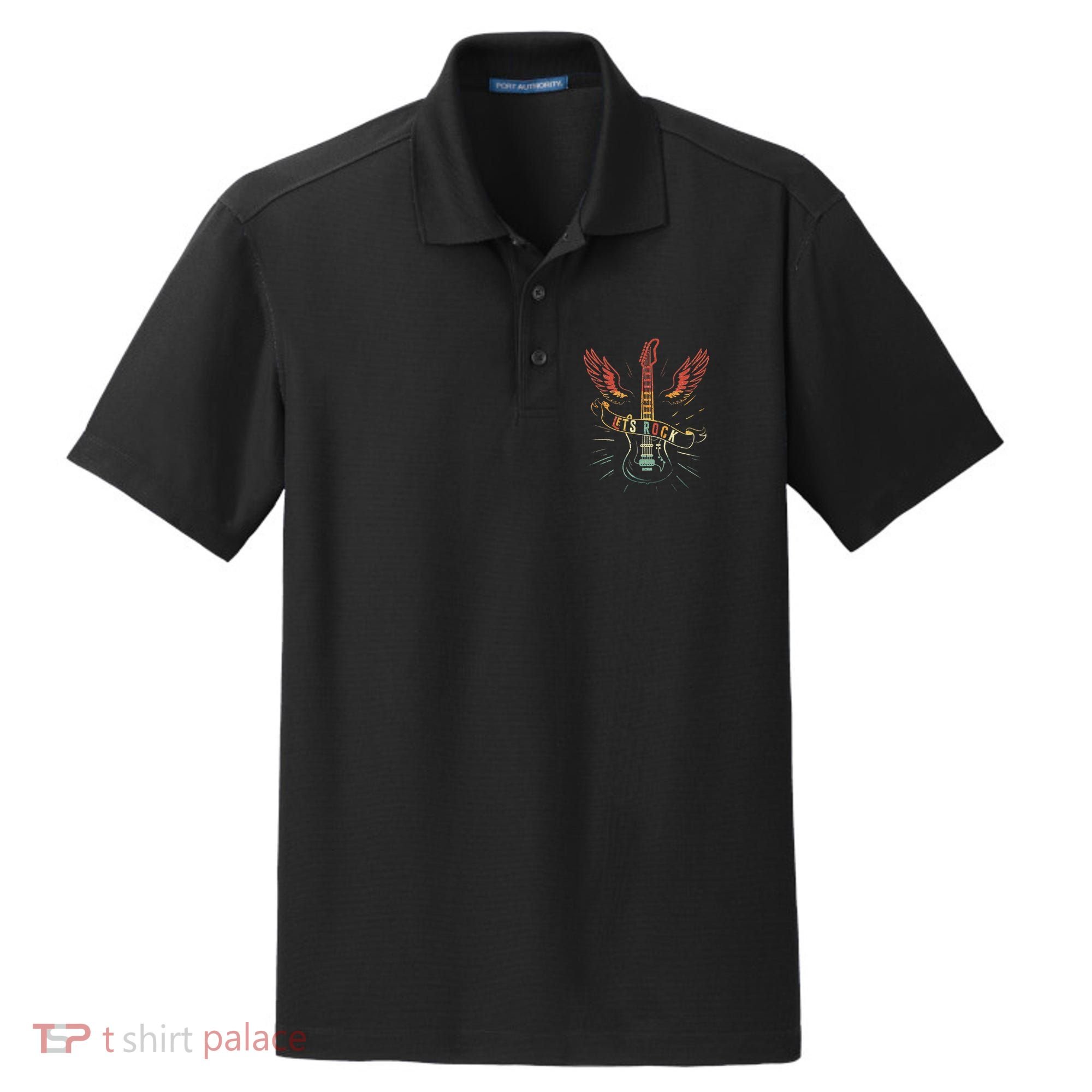 Lets Rock Rock n Roll Guitar Retro lovers Dry Zone Grid Polo