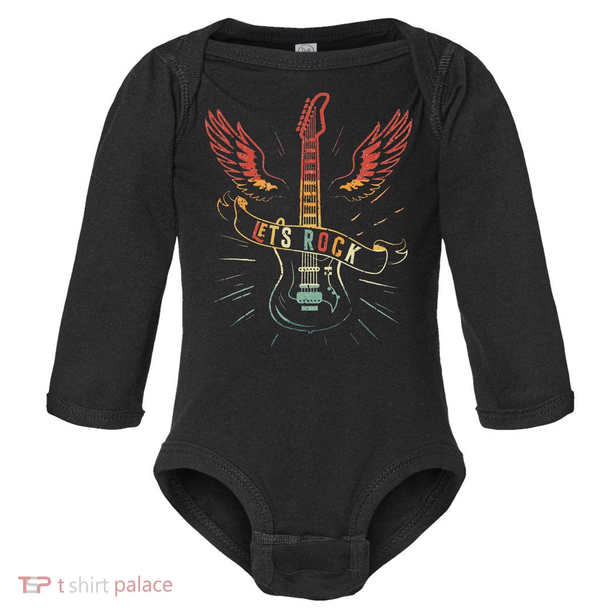 Lets Rock Rock n Roll Guitar Retro lovers Baby Long Sleeve Bodysuit