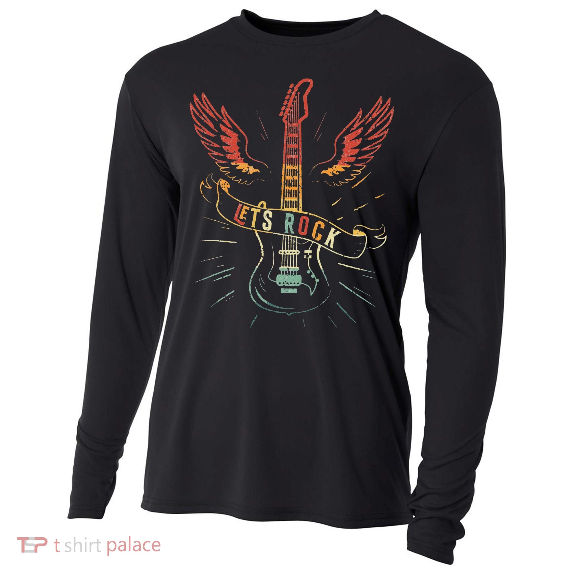 Lets Rock Rock n Roll Guitar Retro lovers Cooling Performance Long Sleeve Crew