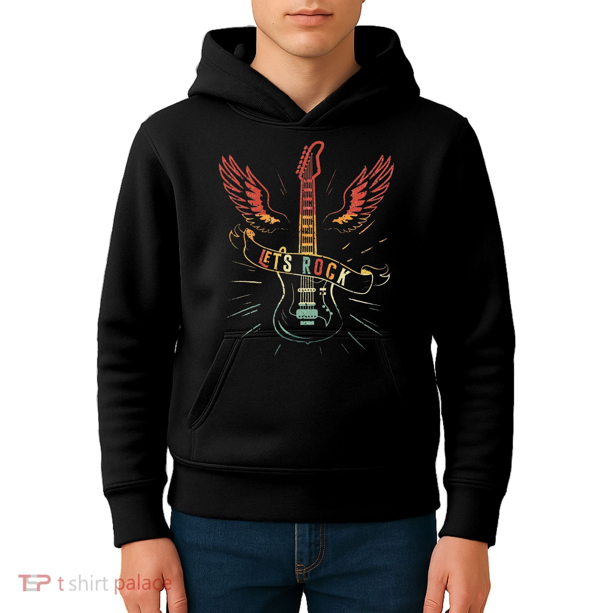 Lets Rock Rock n Roll Guitar Retro lovers Kids Hoodie