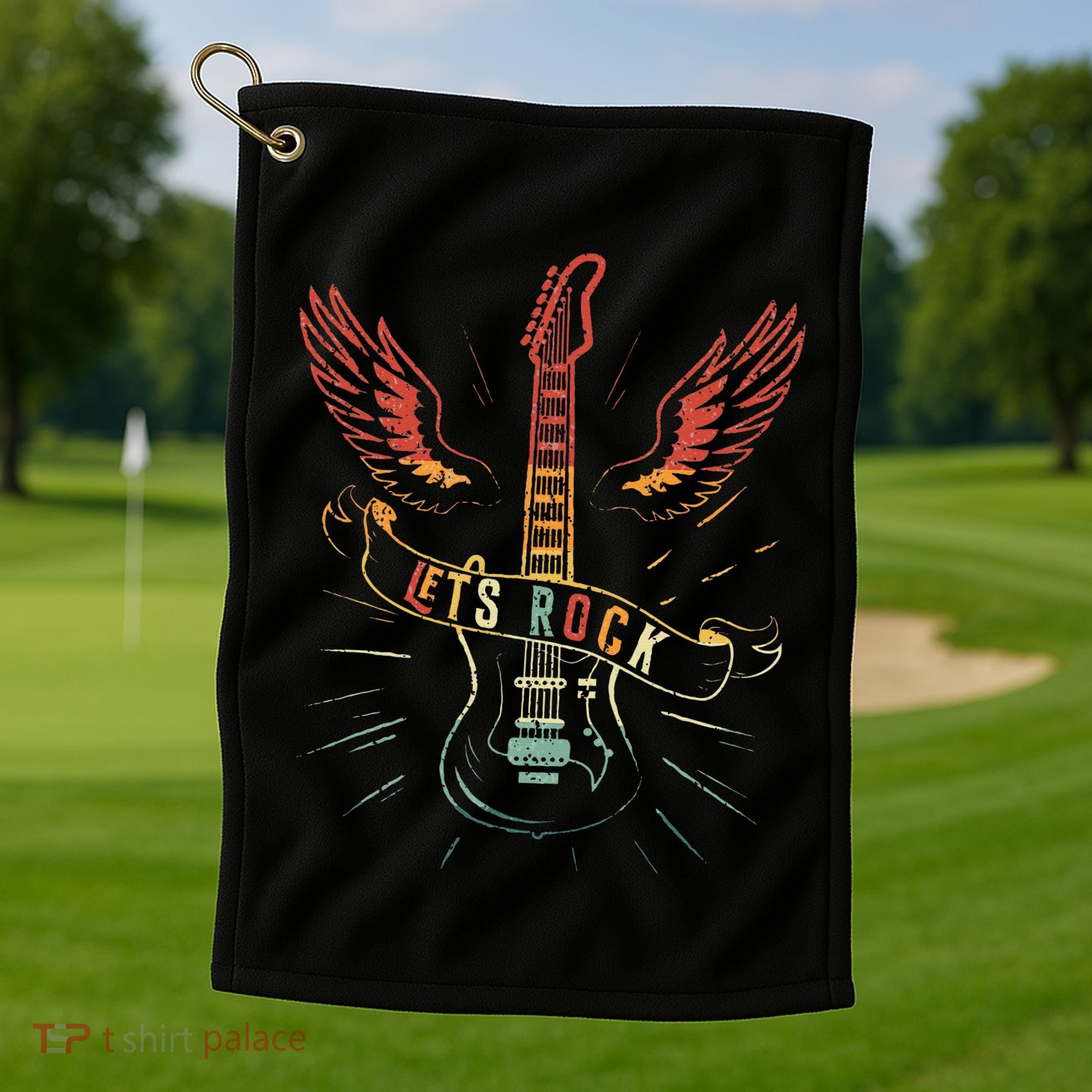 Lets Rock Rock N Roll Guitar Retro Lovers Golf Towel