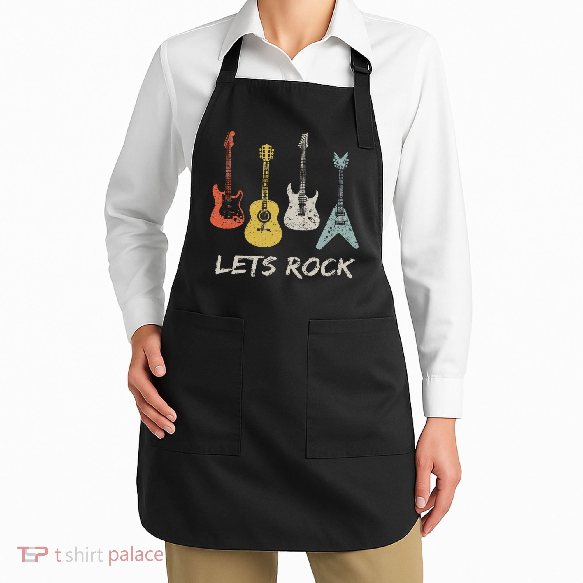Lets Rock Rock N Roll Guitar Retro Gift Women Apron