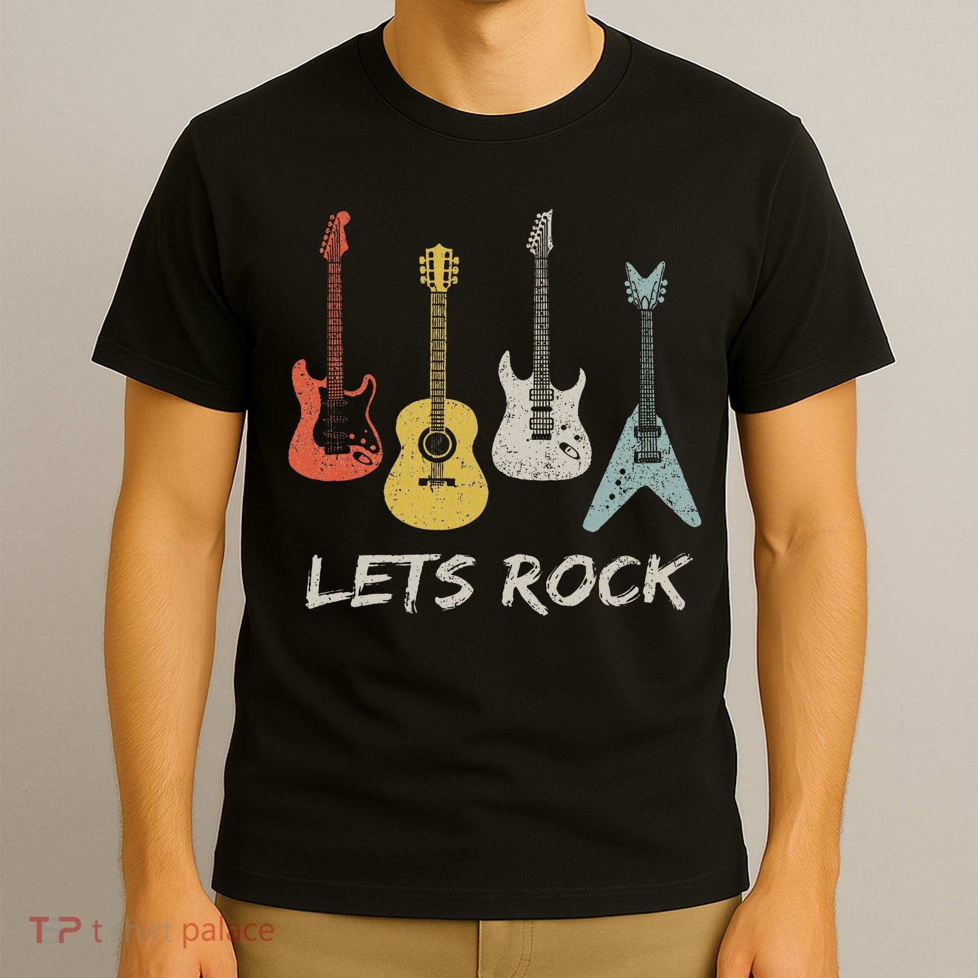 Lets Rock Rock N Roll Guitar Retro Gift Women T-Shirt