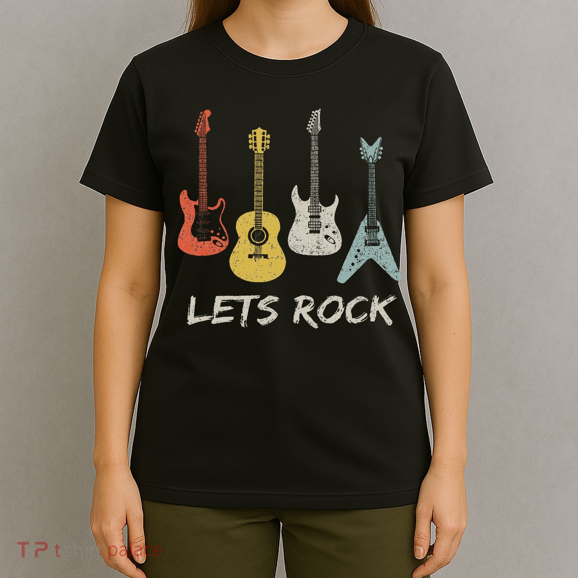 Lets Rock Rock N Roll Guitar Retro Gift Women T-Shirt