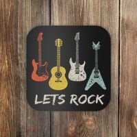 Lets Rock Rock N Roll Guitar Retro Gift Women Coaster thumb 0