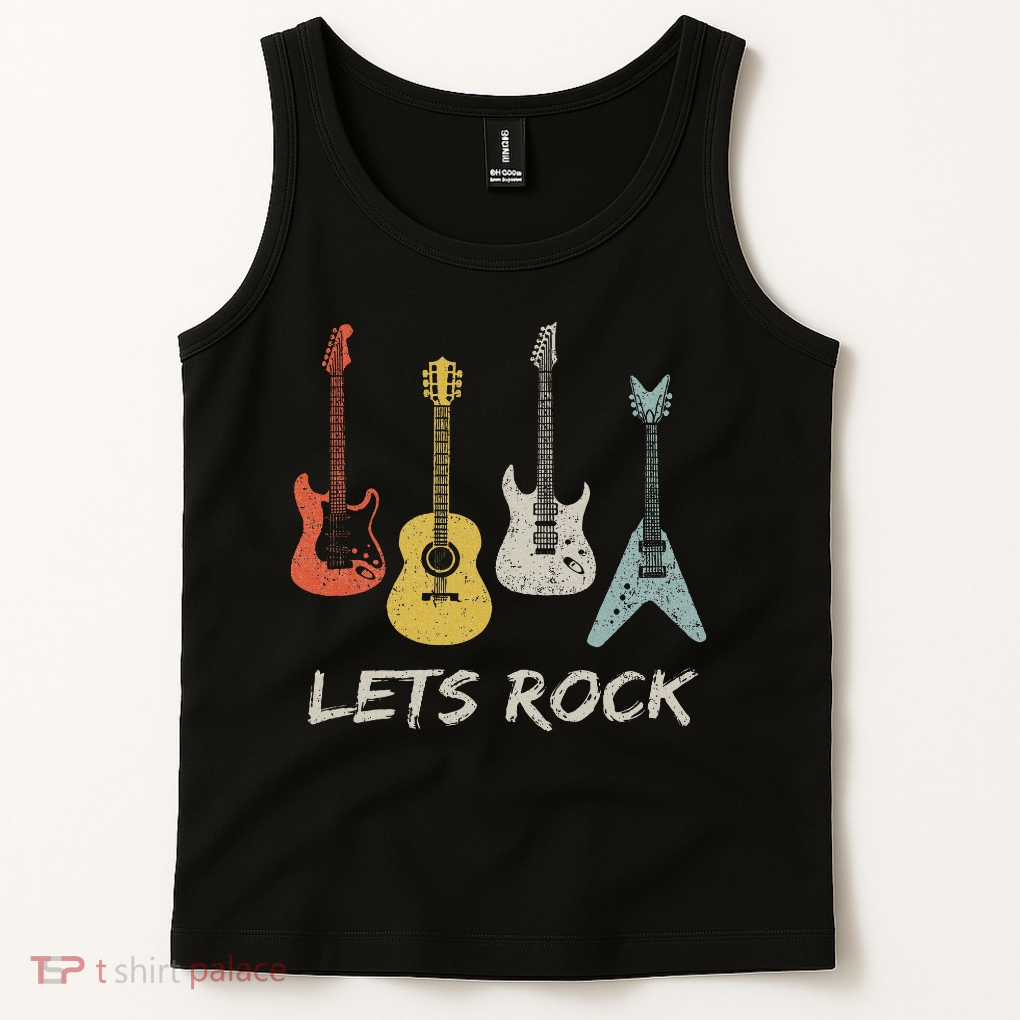 Lets Rock Rock N Roll Guitar Retro Gift Women Tank Top