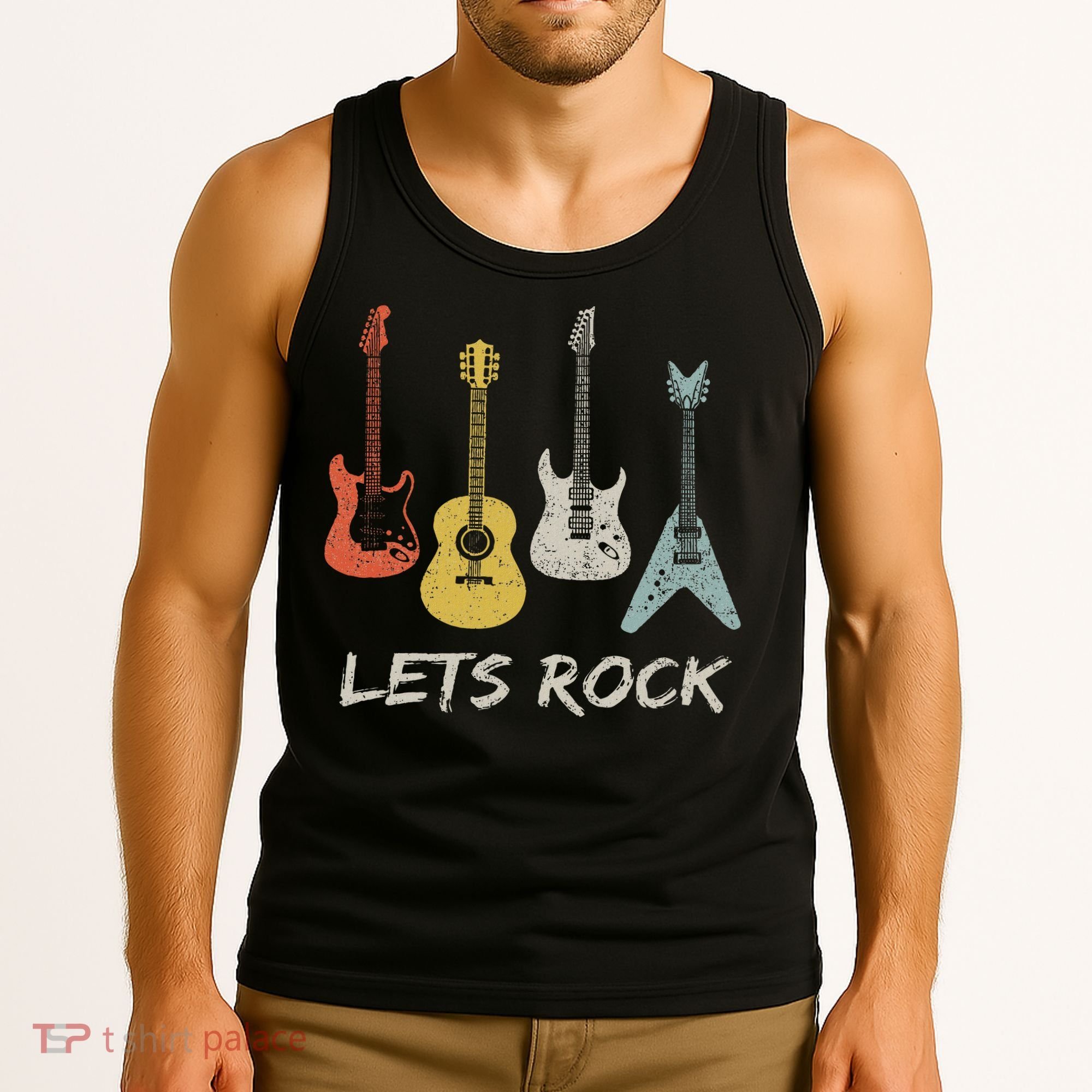 Lets Rock Rock N Roll Guitar Retro Gift Women Tank Top