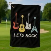 Lets Rock Rock N Roll Guitar Retro Gift Women Golf Towel thumb 1