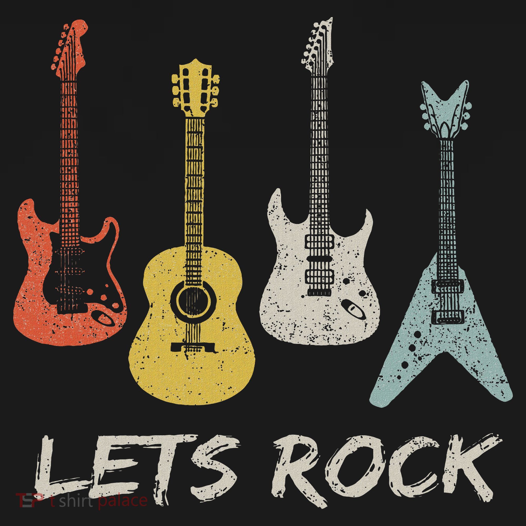 Lets Rock Rock N Roll Guitar Retro Gift Women Toddler T-Shirt